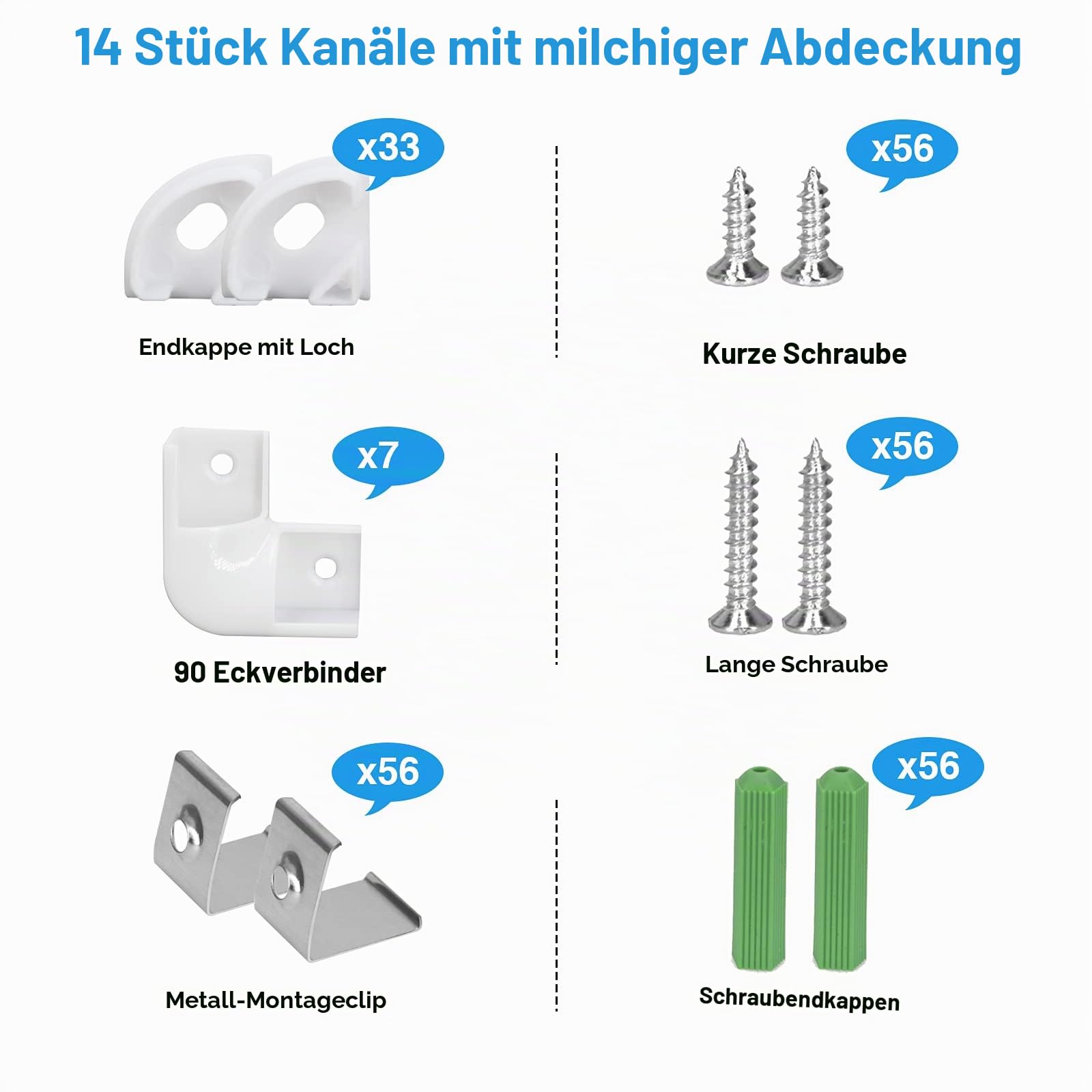 LED Aluminium Profil, LED Profil 14 x 1m, LED-Kanäle V-Form für LED Streifen, LED Leiste Profil und Diffusor für Perfektes Licht, mit Eckverbinder, Endkappen, Schrauben und Montageclips