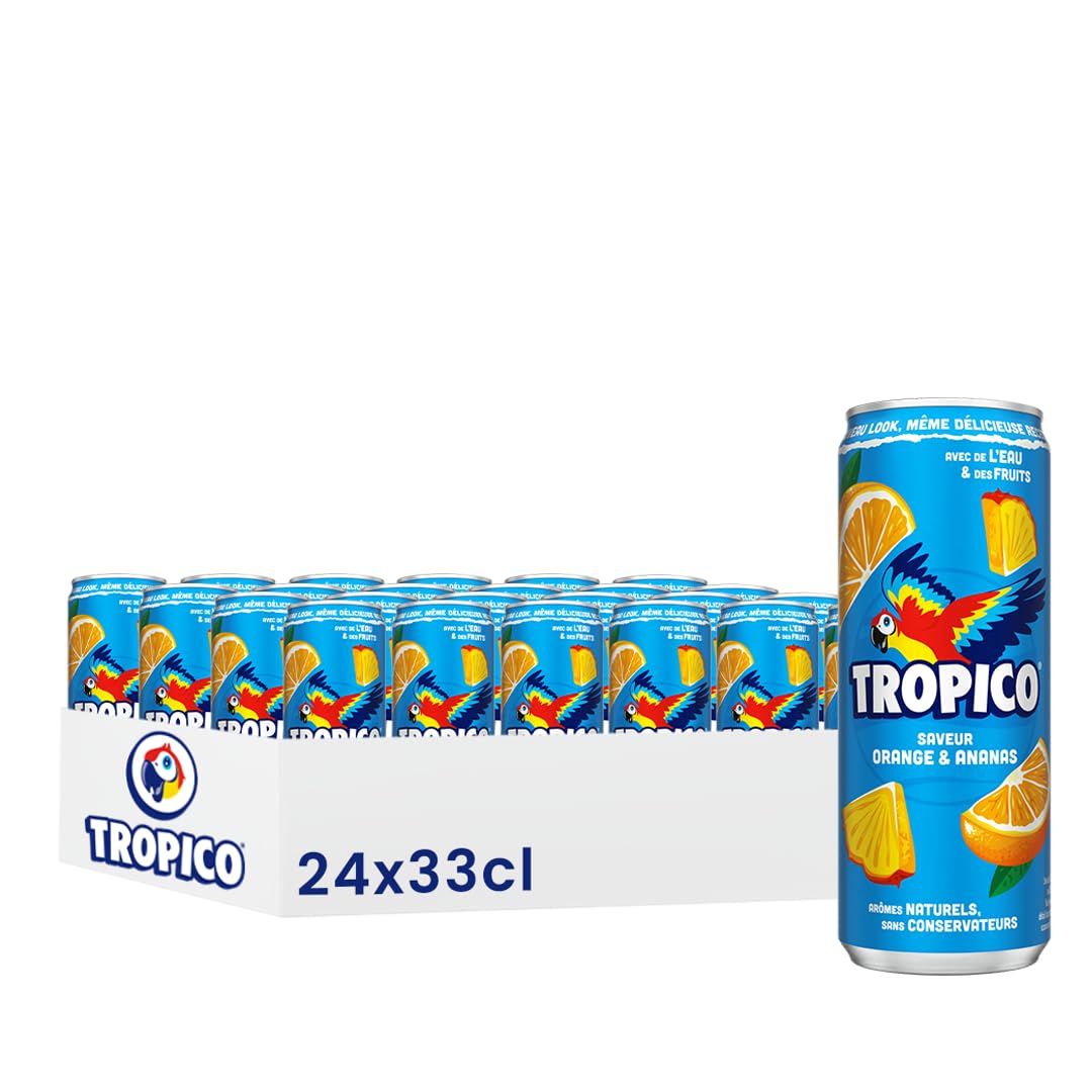 Tropico Boisson aux Fruits Saveur Orange et Ananas, Canette 33cl, Pack de 24