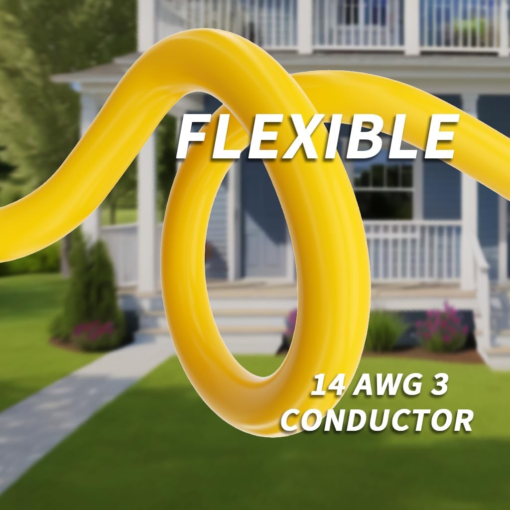 14/3 Gauge Yellow Outdoor Extension Cord 75 ft Waterproof with Lighted Indicator, Cold Weatherproof -40°C, Flexible 3 Prong Extension Cord Outside,13A 1625W 14AWG SJTW, ETL Listed