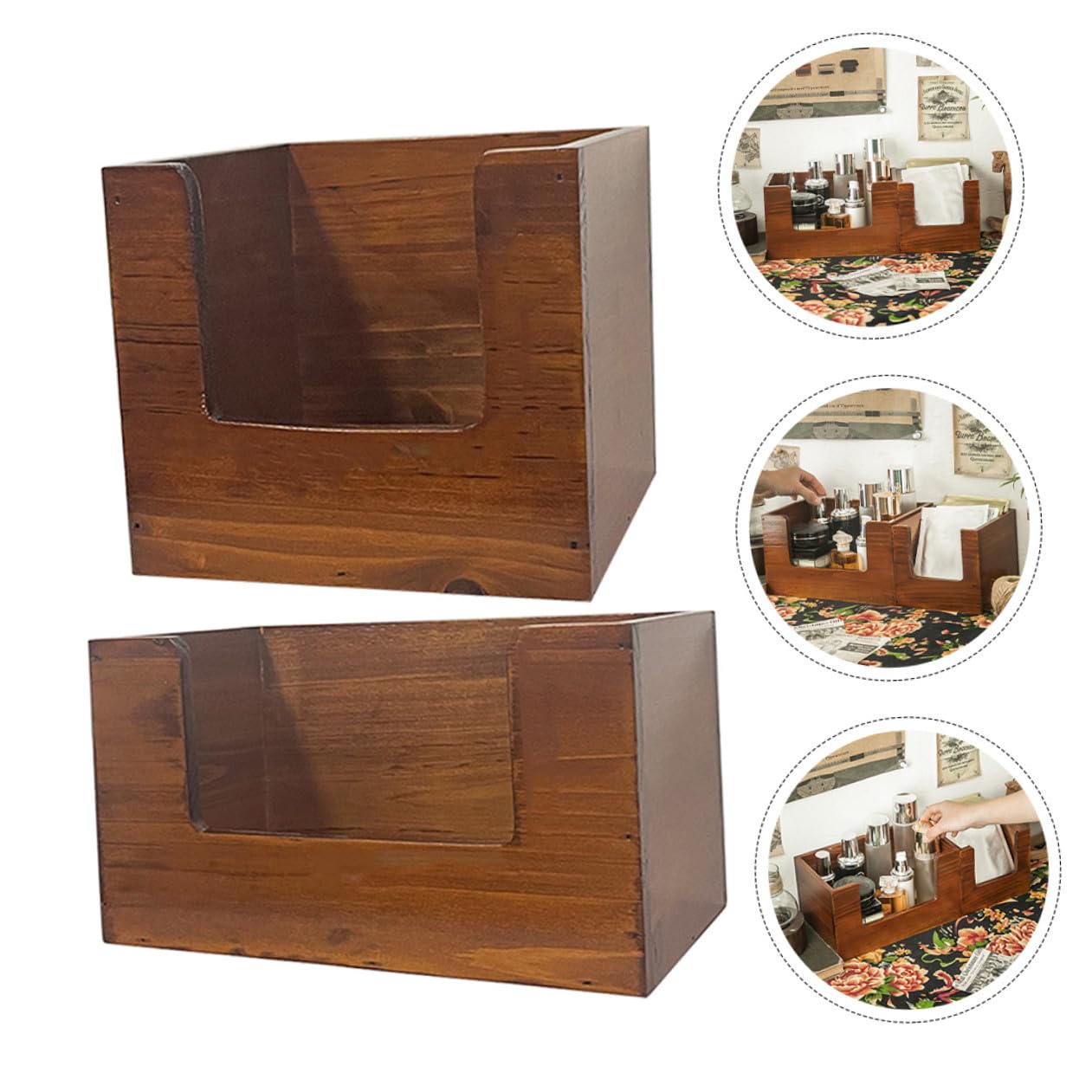 Organizador de Madera para Accesorios de Escritorio 2 Piezas, Caja de Almacenamiento Ligera y Fácil de Mover para Dormitorio o Estudio