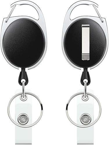 Uniclife Paquete de 2 carretes retráctiles para insignias con soporte resistente, llavero retráctil fuerte con carcasa de ABS y resorte de acero