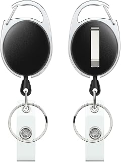 Uniclife 2 Pack Retractable Badge Reel for Badge Holder Heavy Duty Retractable Keychain Strong ABS Casing with Stainless Steel Spring Coil 24 Inch Nylon Rope Carabiner Clip and Key Ring