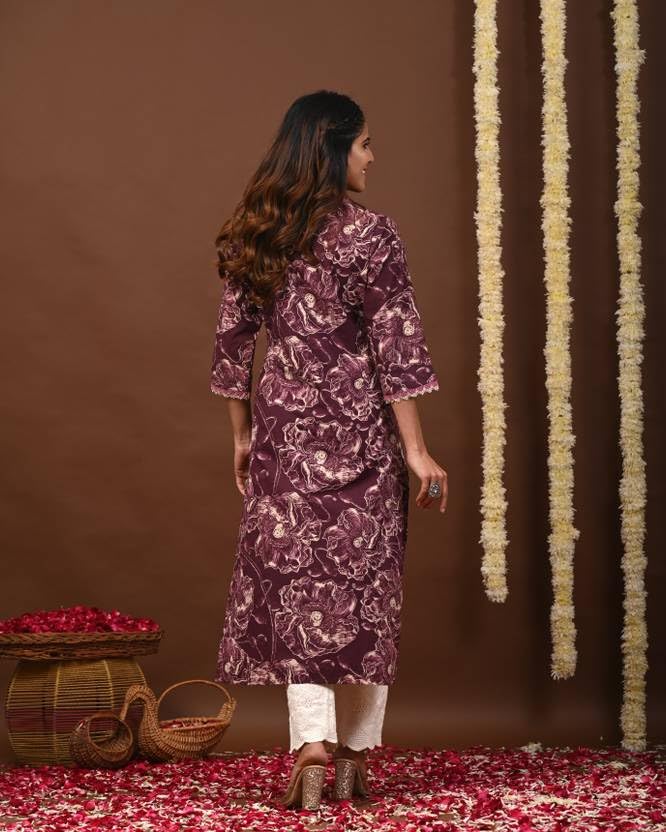 Image of FIRSTRAIN Women Cotton Straight Printed Kurti | Soft Breathable Kurta for Office & Casual Use | | Trendy Festive & Regular Wear Cotton Kurti