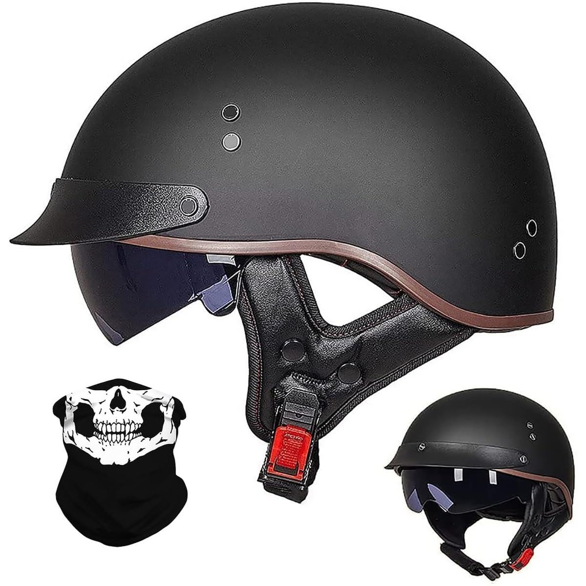 Stile Tedesco Retrò Mezzo Casco, Faccia Aperta Casco Motociclistico con Regolabile Fibbia a Rilascio Rapido, ECE Approvato Harley Caschi da Moto, per Adulto Uomini Donne