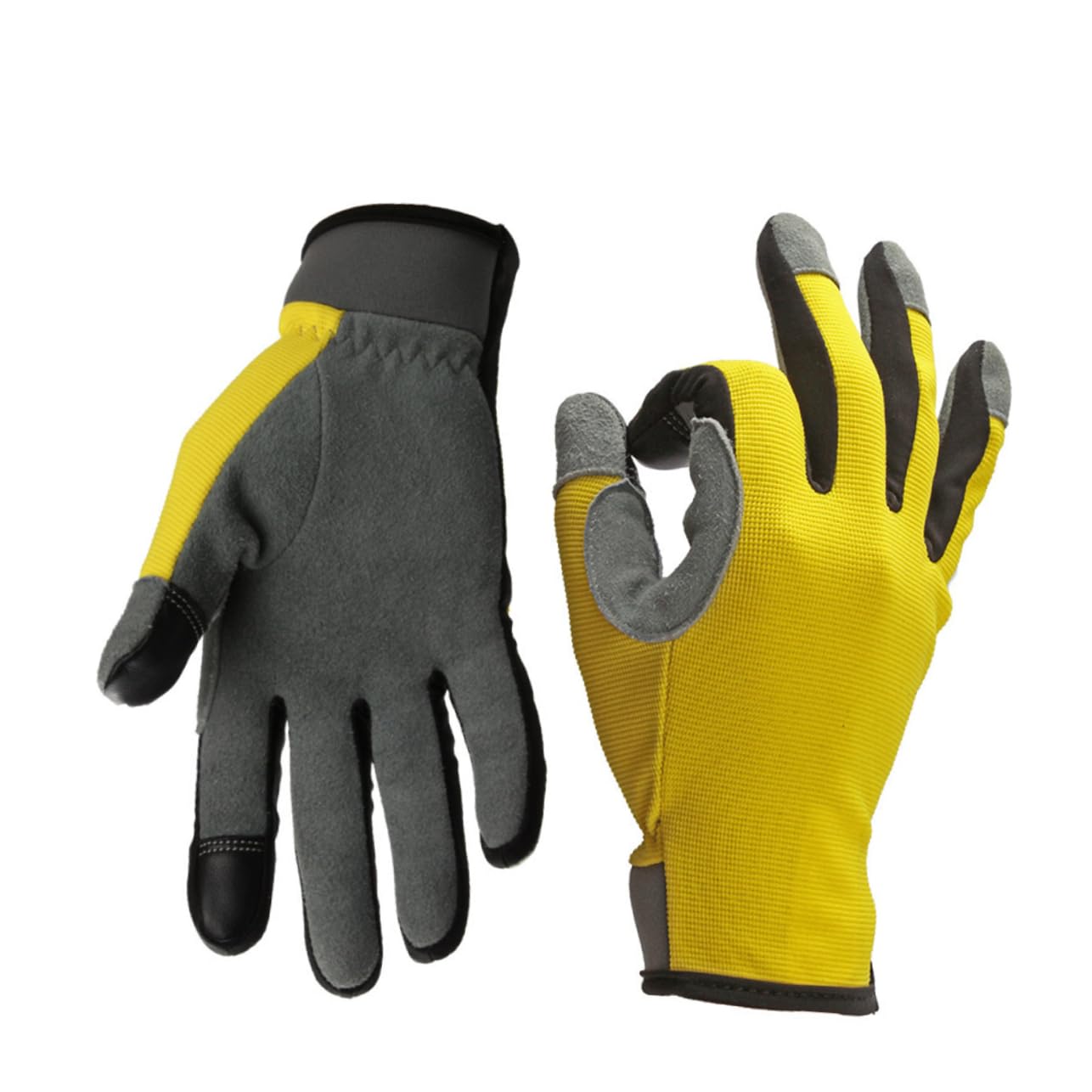 BRIGHTFUFU Flexible Mechanics Gloves Genuine Leather Palm Touch Screen Fingertips Breathable Gardening Gloves DIY Work l Yellow Size