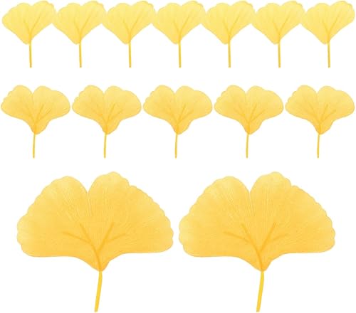 100 hojas de ginkgo amarillas – Hojas de Ginkgo falsas de seda realistas, planta de otoño sintética para decoración de bodas, decoración del hogar,