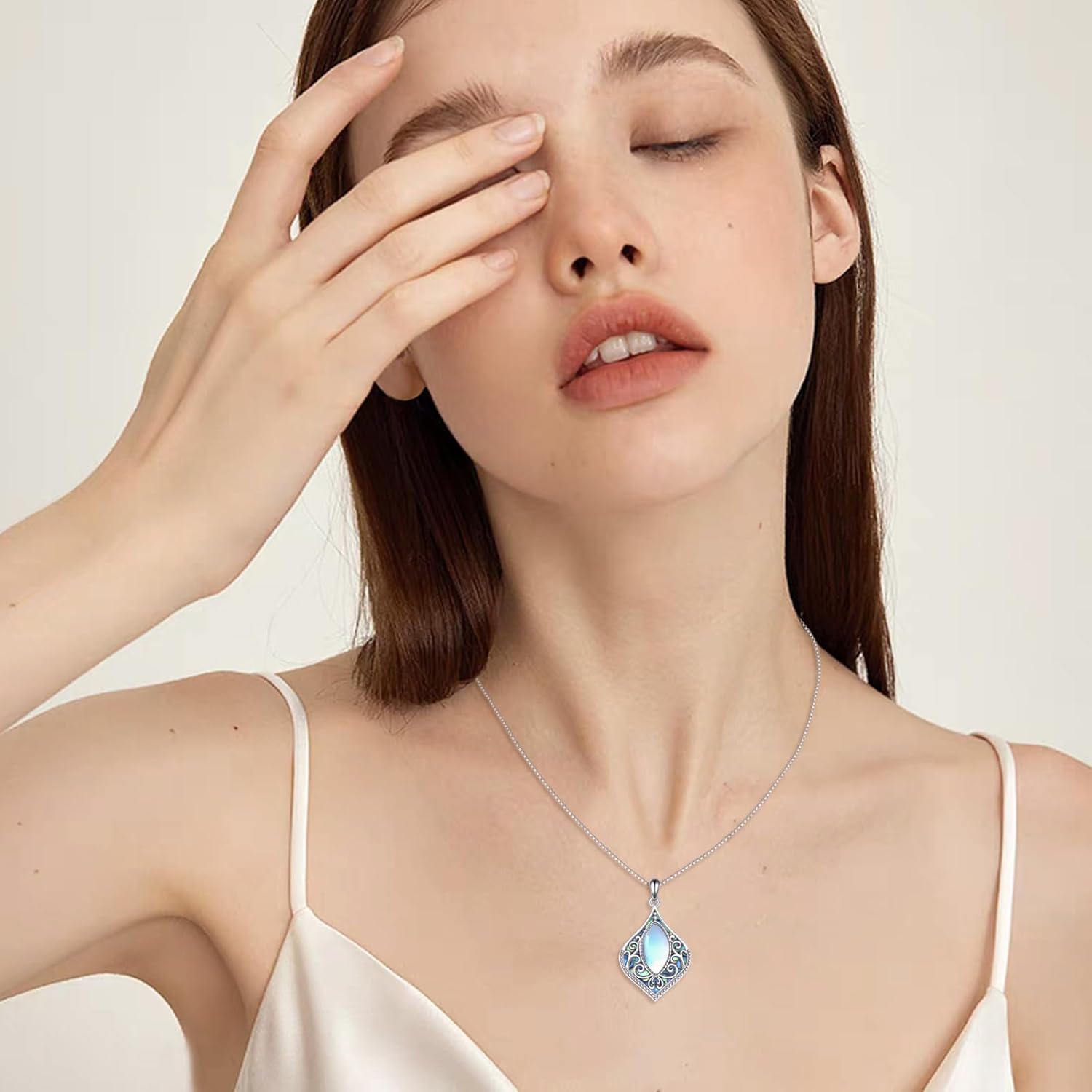 Filigree Moonstone Necklace 925 Sterling Silver Bohemian Irish Celtic Necklace Abalone Shell Filigree Jewelry Gifts For Women