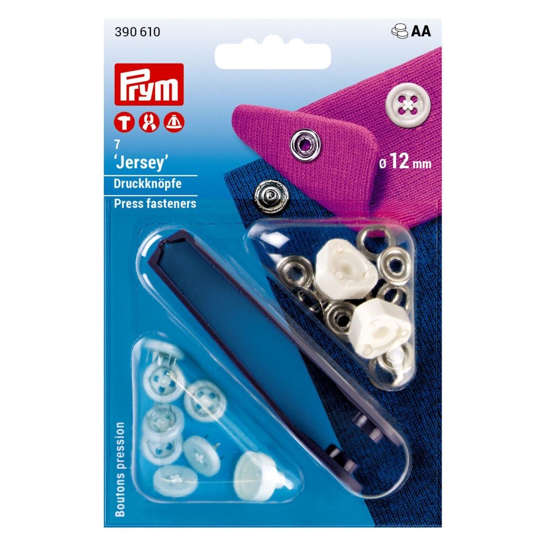 Prym - Prym Jersey White (12mm) Non-Sew Press Fasteners - 1 Unit