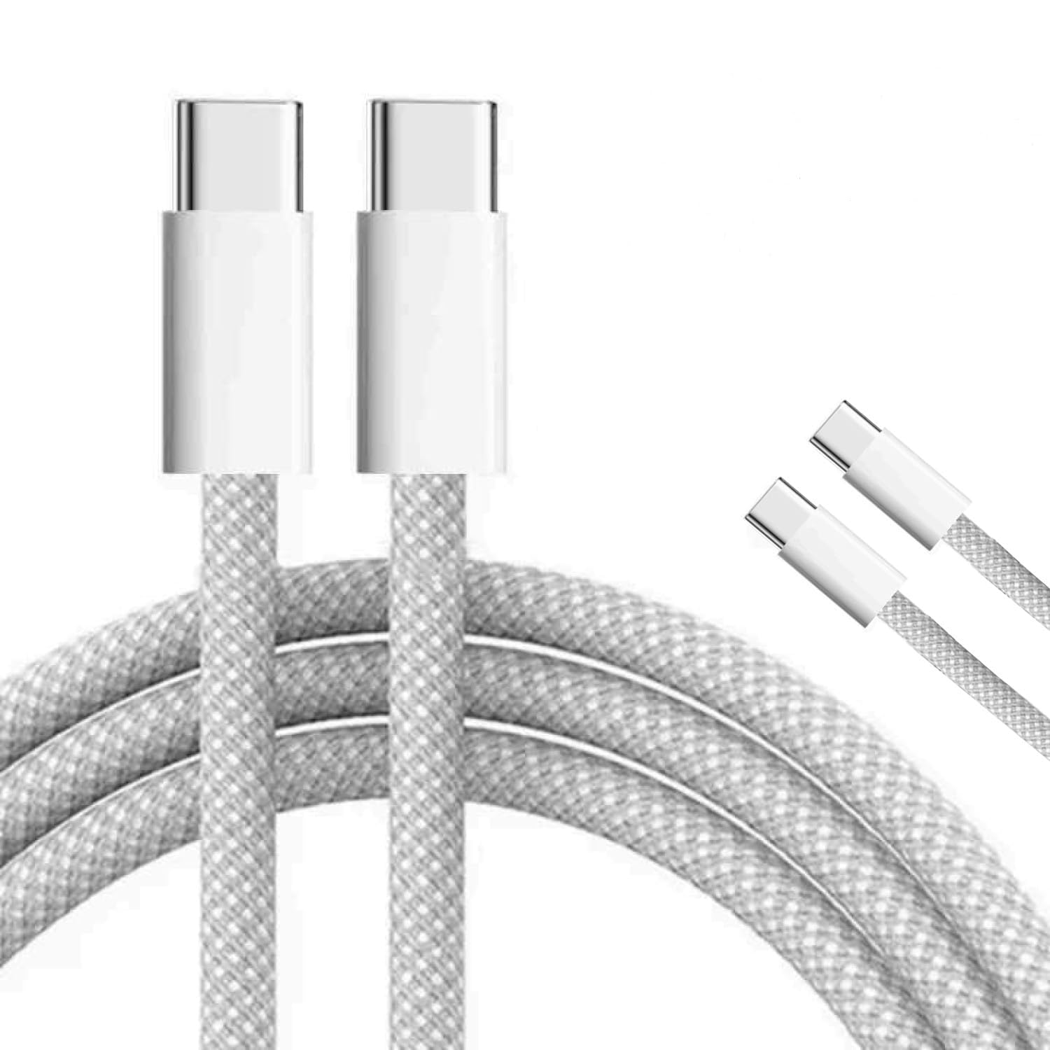 Tec-Digi USB C to USB C Charging Cable 2M, 60W Type C fast Charging Cable for MacBook Air/Pro, iPad Mini 6/Pro 2022/Air 5, Samsung Galaxy S21/S21+/S20+ Ultra Note 20, Pixel 4/3 XL fast charging White