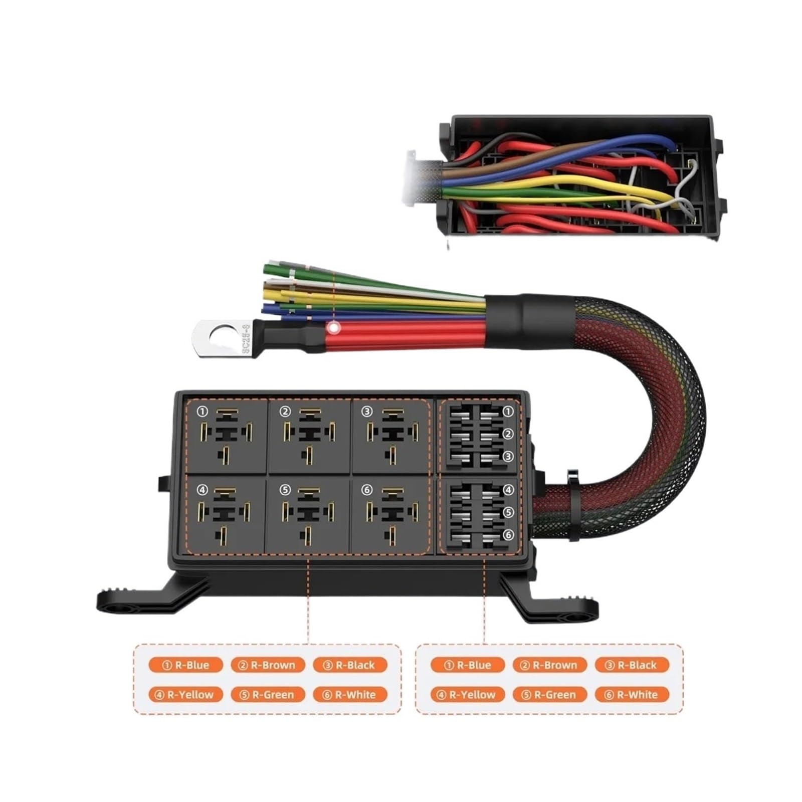 relé de Potencia Caja de relés de 6 vías y 40 A, 12 V/24 V, con 6 relés 4P/5P, precableada, for automóviles y Barcos.(24V4PIN)