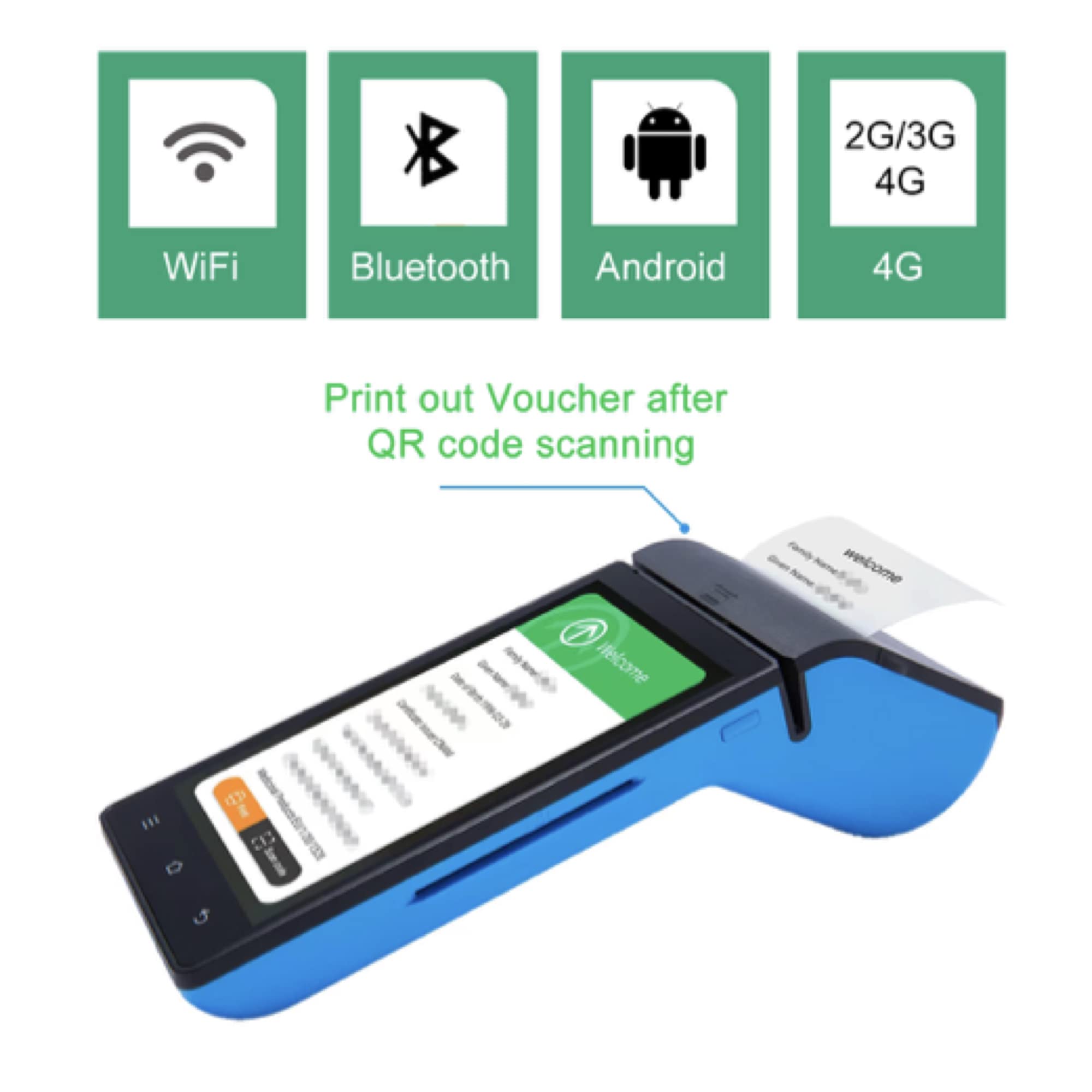Lector QR code green pass a batería con impresión del resultado | Control green pass automático Android | 72h de carga | Lector green pass automático WiFi