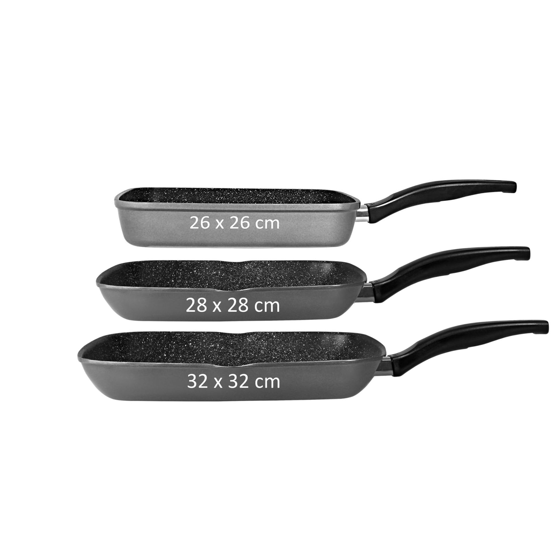 STONELINE Grillpfanne 28 x 28 cm, Aluguss, Antihaftbeschichtung mit echten Steinpartikeln, Große Pfanne Induktion backofengeeignet, Steakpfanne Eckig, Schwarz
