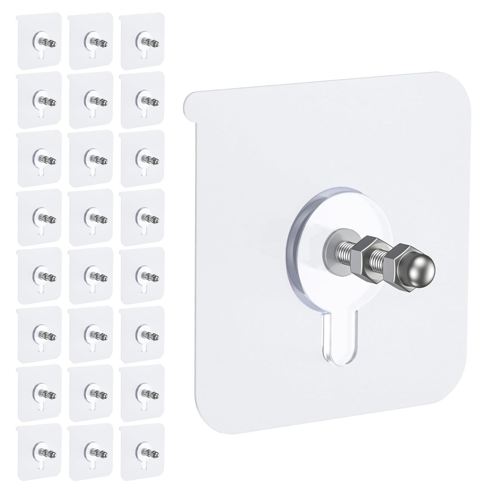 Admygo White 24Pcs Self Adhesive Picture Hooks, Strong Adhesive Wall Hooks, Waterproof Transparent No Nails Stick On Picture Hooks For Frames, Bathroom, Kitchen