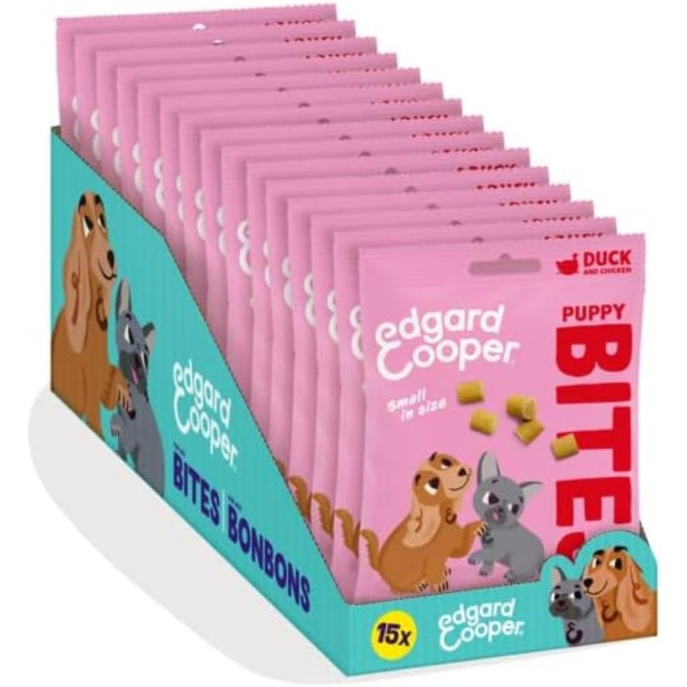 Edgard & Cooper Golosinas naturales - Bocaditos para Cachorros - Pato y Pollo (Pequeño) - (15 x 50g), Sin cereales, carne fresca, llena de aminoácidos esenciales para un estómago sano