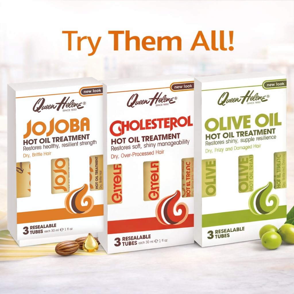 Queen Helene Jojoba Oil Hot Oil Treatment 12 Pack | Deep Conditioning Treatment for Dry Frizzy and Damaged Hair | 12 Resealable 1 oz Tubes