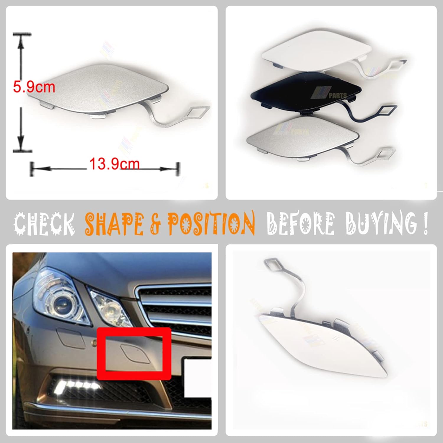 Front Tow Cover Fit 09-12 Mercedes Benz E class W207 Coupe C207 Convertible A207 for E200 E220 E250 E300 E350 E400 E450 E500 2009 2010 2011 2012 bumper towing Hook Eye Cap 2078850123 (Black)