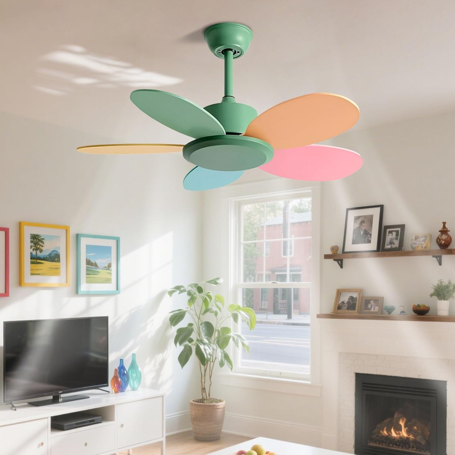 Colorful Ceiling Fans With Remote Control 6 Speeds Ceiling Fan No Light Modern Indoor Quiet Ceiling Fan Without Lights For Bedroom Living Room Dining Room Patio