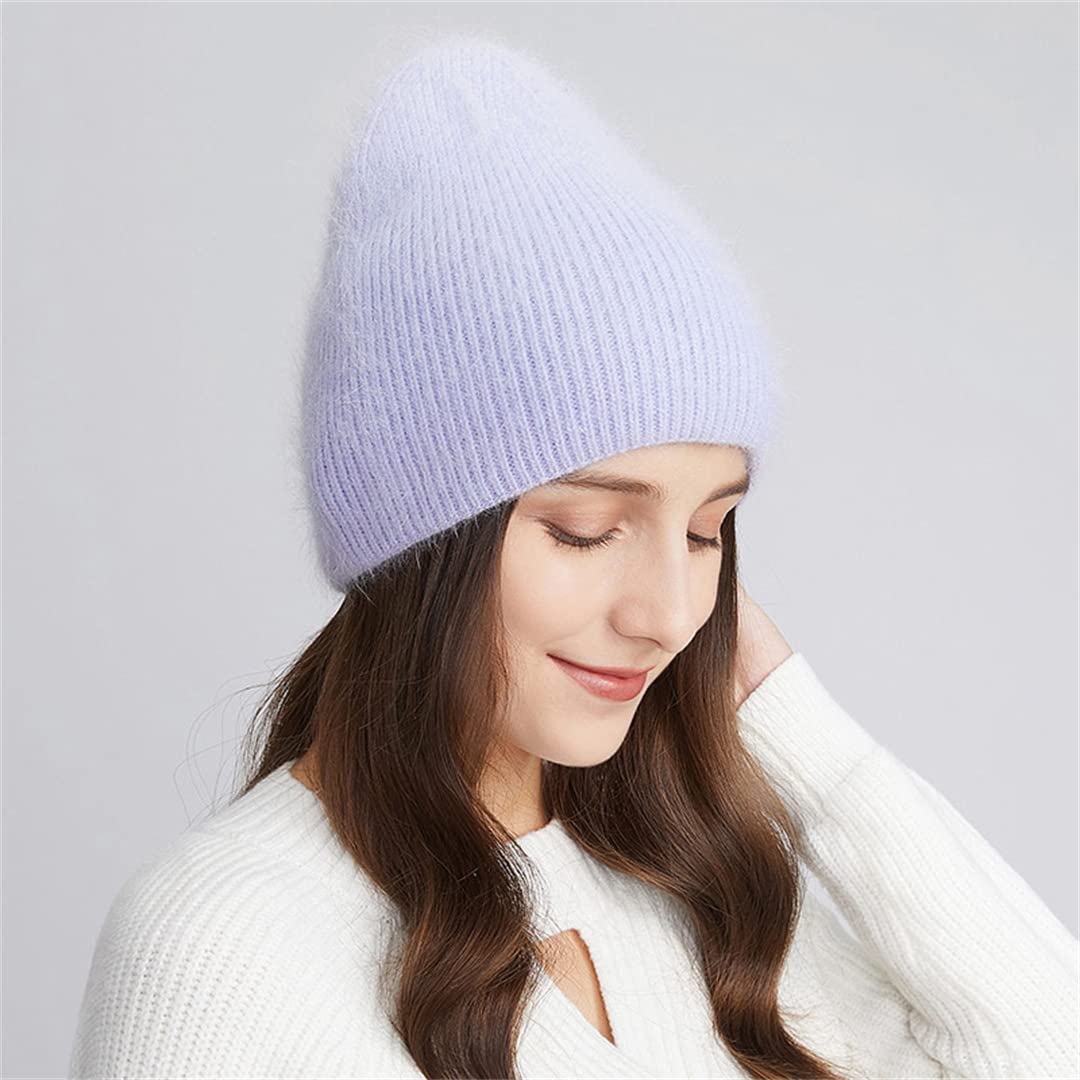 Sombreros cálidos de Invierno para Mujer, Gorros de Punto de Lana de Angora Suave para Mujer, Gorros Gruesos de Calavera de Doble Forro
