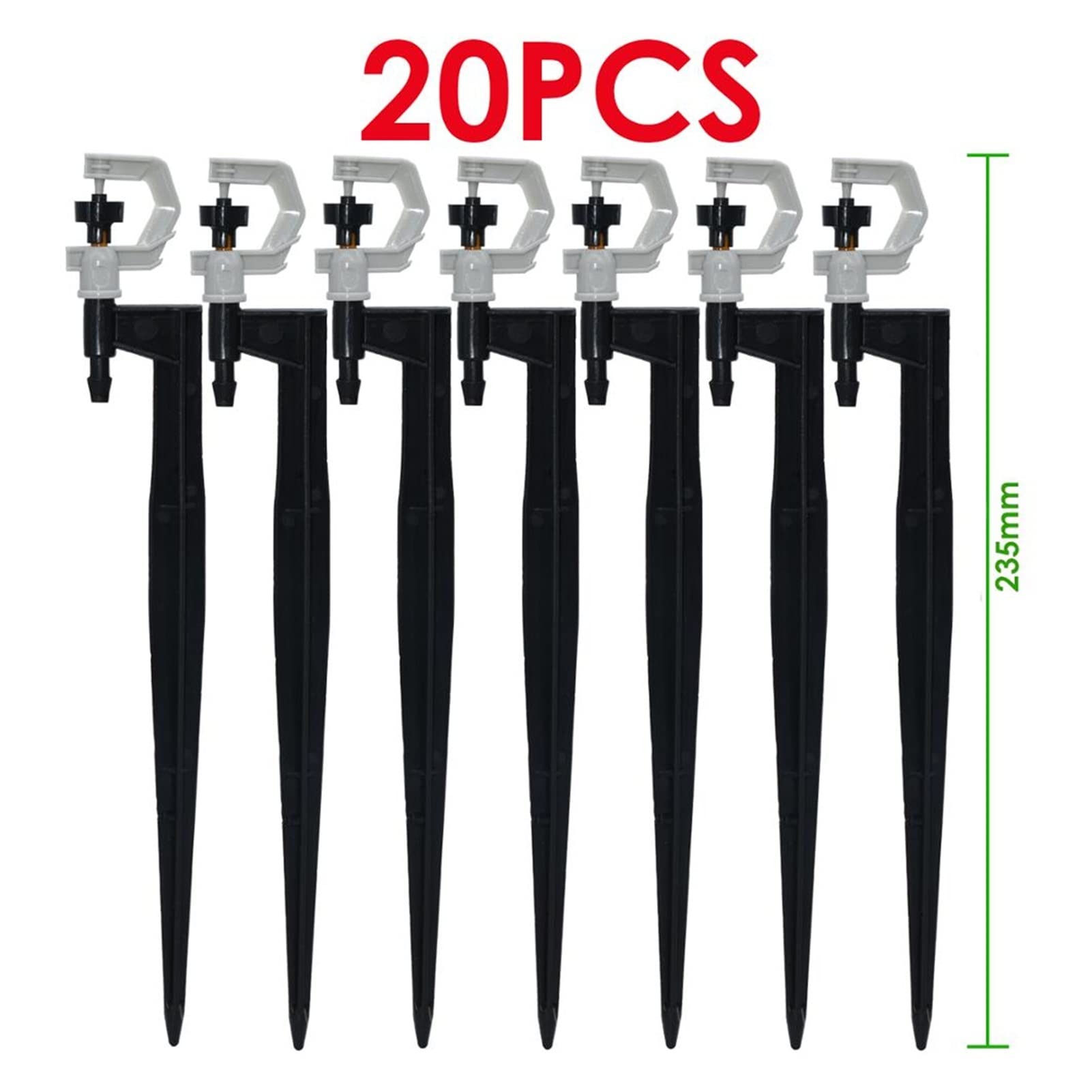 Zestaw do nawadniania kropelkowego 20-50 sztuk zraszacz ogrodowy obracający się o 360 stopni uchwyty dyszy do nawadniania na stosie 20 cm do węża 4/7 mm kwiaty szklarni (kolor: KSL01-KIT275-20X)