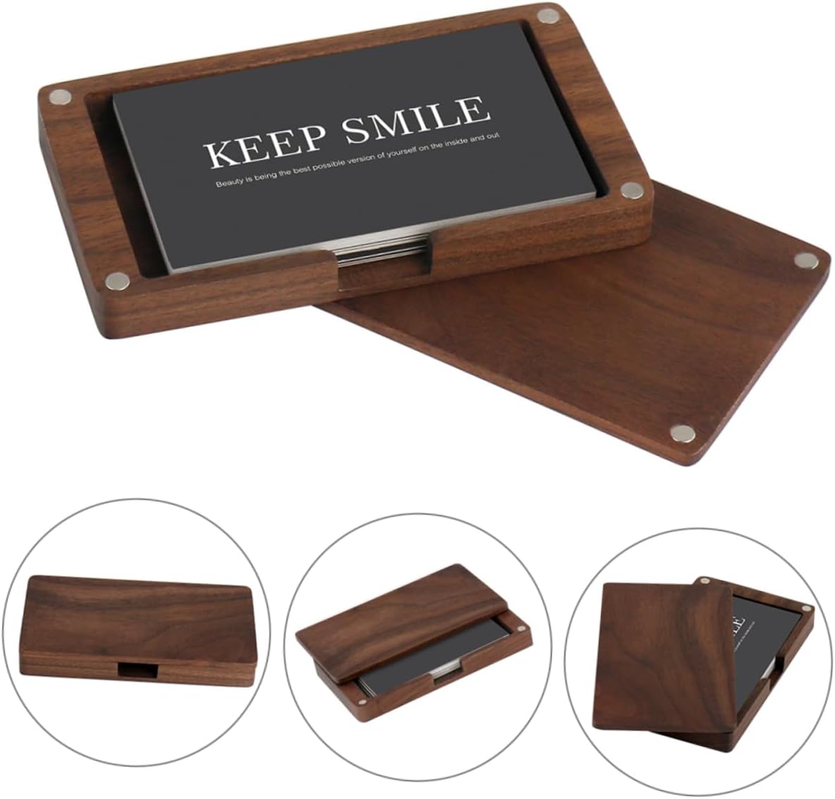 ERINGOGO Magnetic Business Card Box Card Holder Cards Id Holder Holders Card Case Business Card For Men Travel Essentials Card Container International Travel Must Haves Walnut image 4