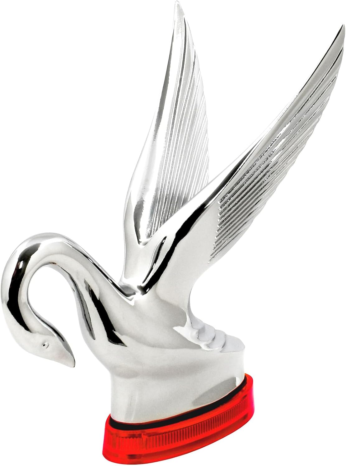 GG Grand General 47992 Chrome Classic Swan Hood Ornament with Red/Red 6 LED Glow Base