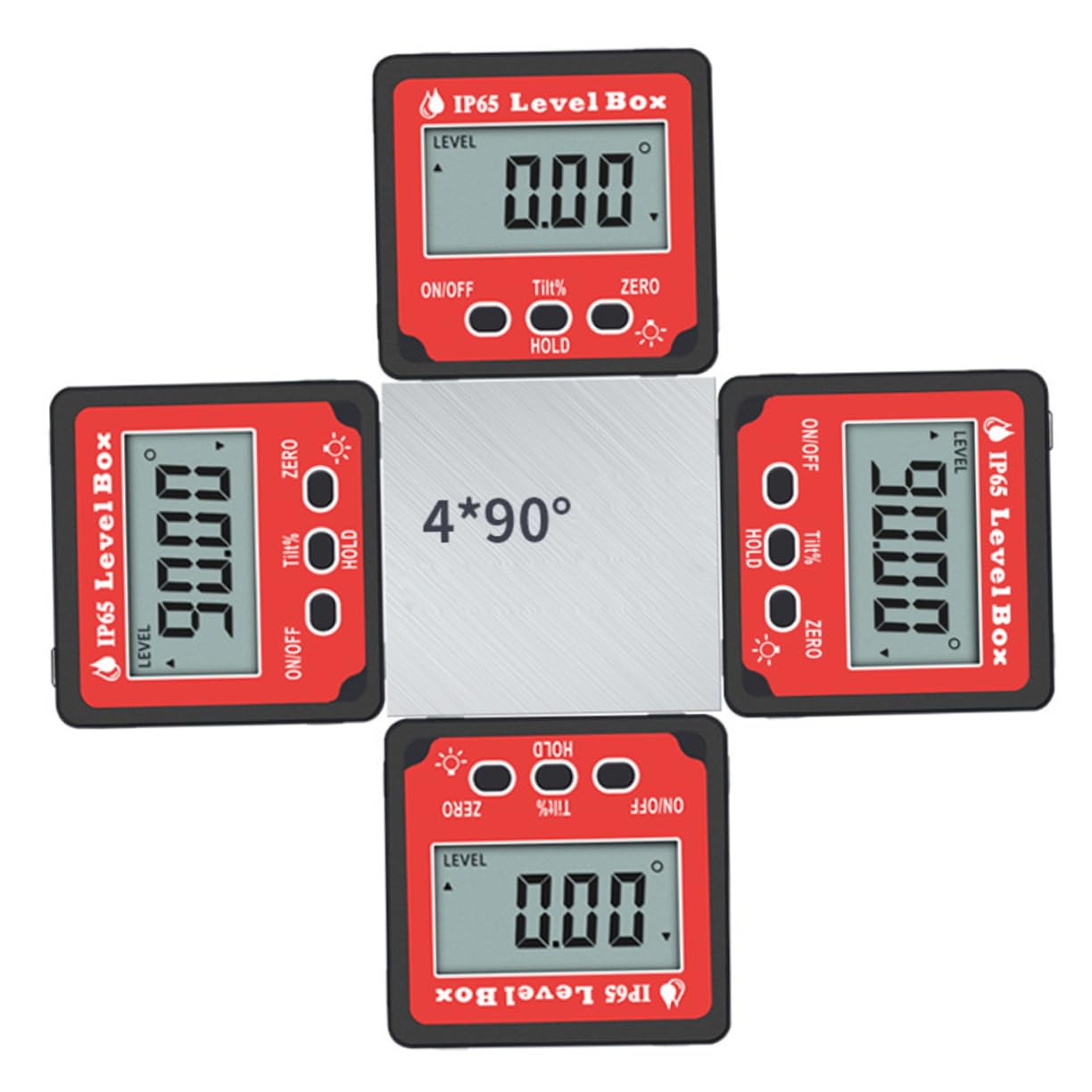 Goniometro Digitale di Precisione 4x90° con Retroilluminazione | Lega di Alluminio, Risoluzione 0, 05° e Precisione ±0, 2°, Formato Portatile, 2 Pile Aaa Non Incluse