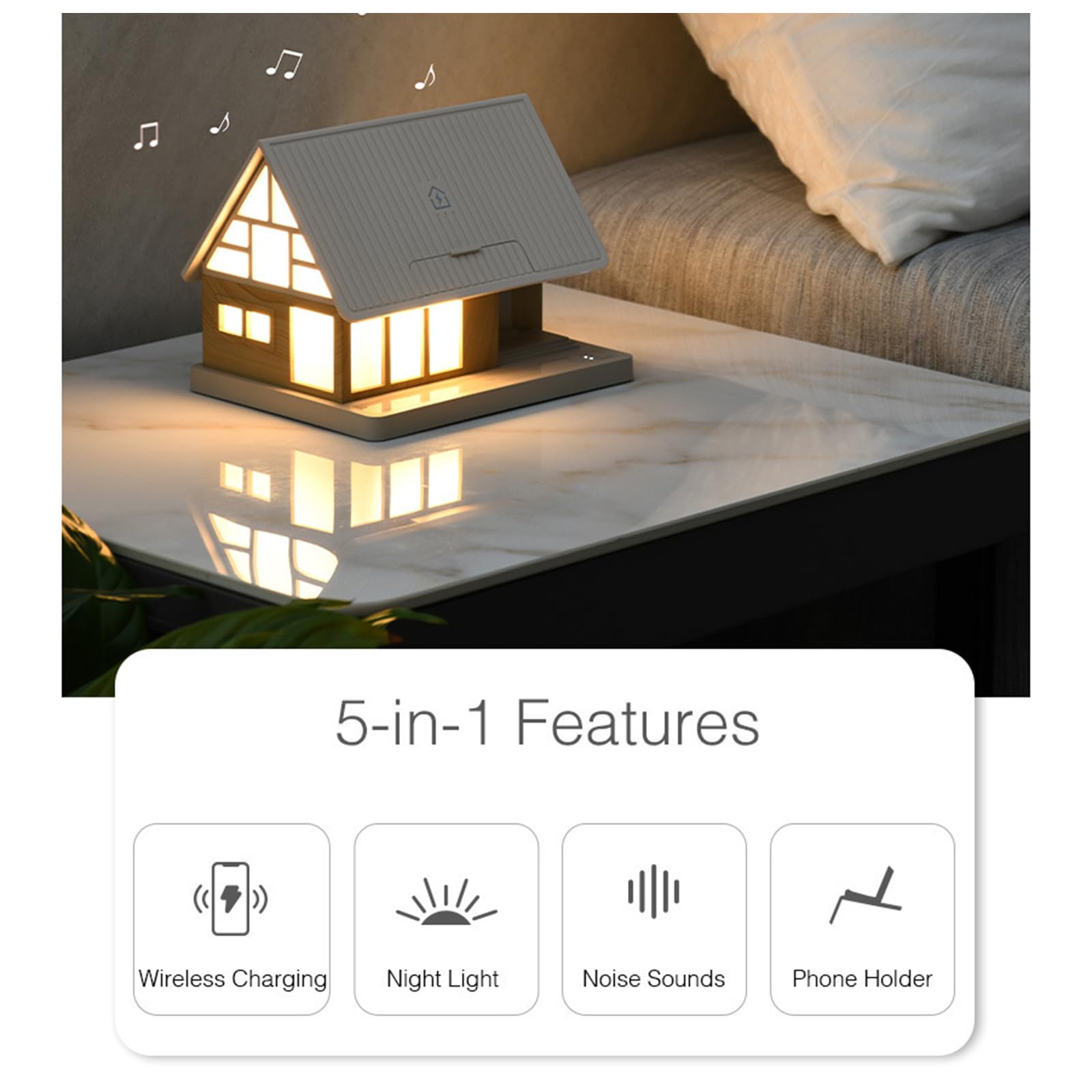Veilleuse de chevet en forme de maison avec commande, White