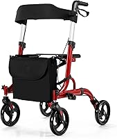Vista 1 de GYMAX Andador de aluminio 2 en 1 con asiento, ayuda para caminar con ruedas de 8 pulgadas, asas ajustables en altura, sistema de freno doble