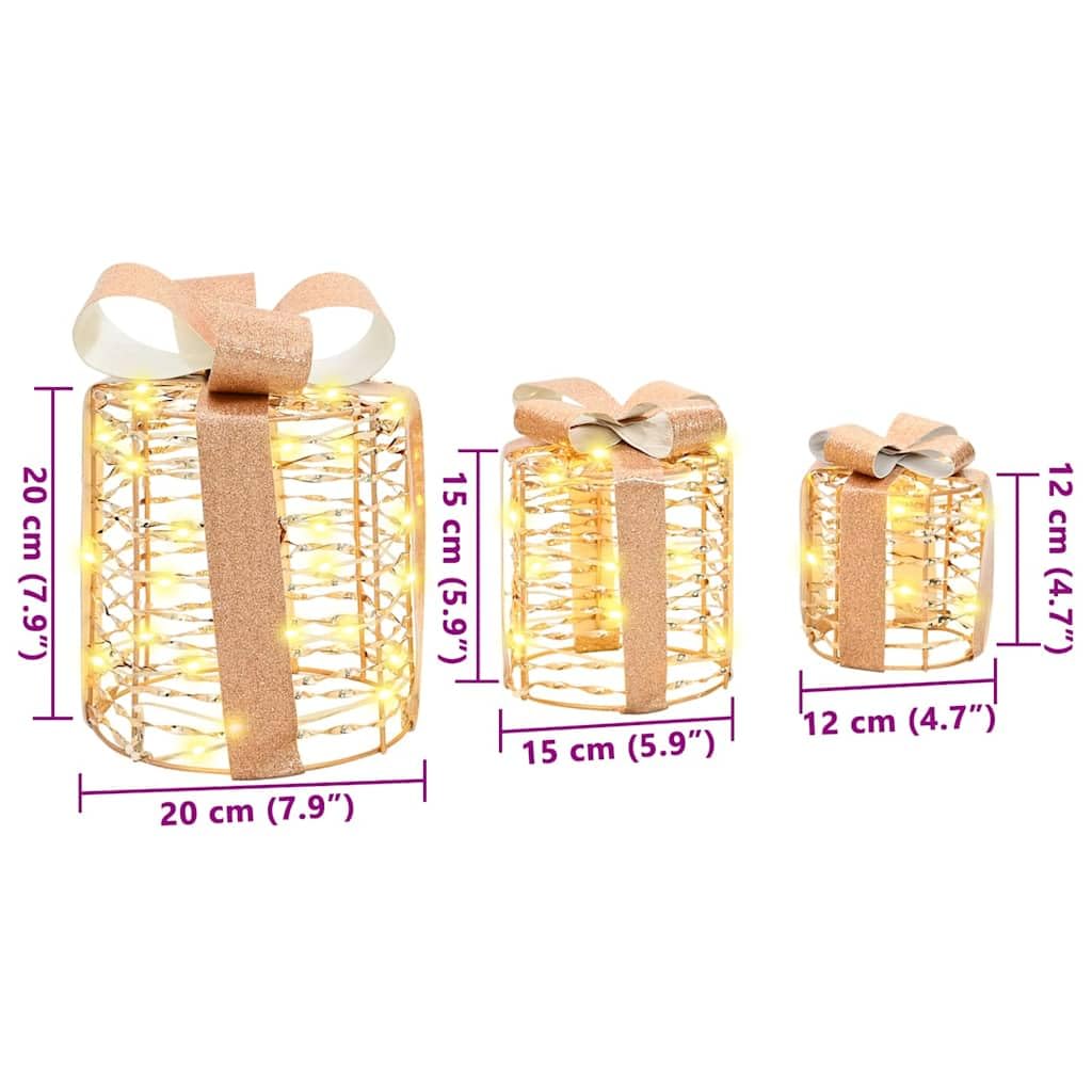 Pudełko na prezent, dekoracja 3 szt., ciepła biel, PET 20 x 20 x 20 cm ze źródłem zasilania LED USB do dekoracji choinki, ozdób choinkowych, ornamentów, gwiazd, dzwonków do salonu i wieńca
