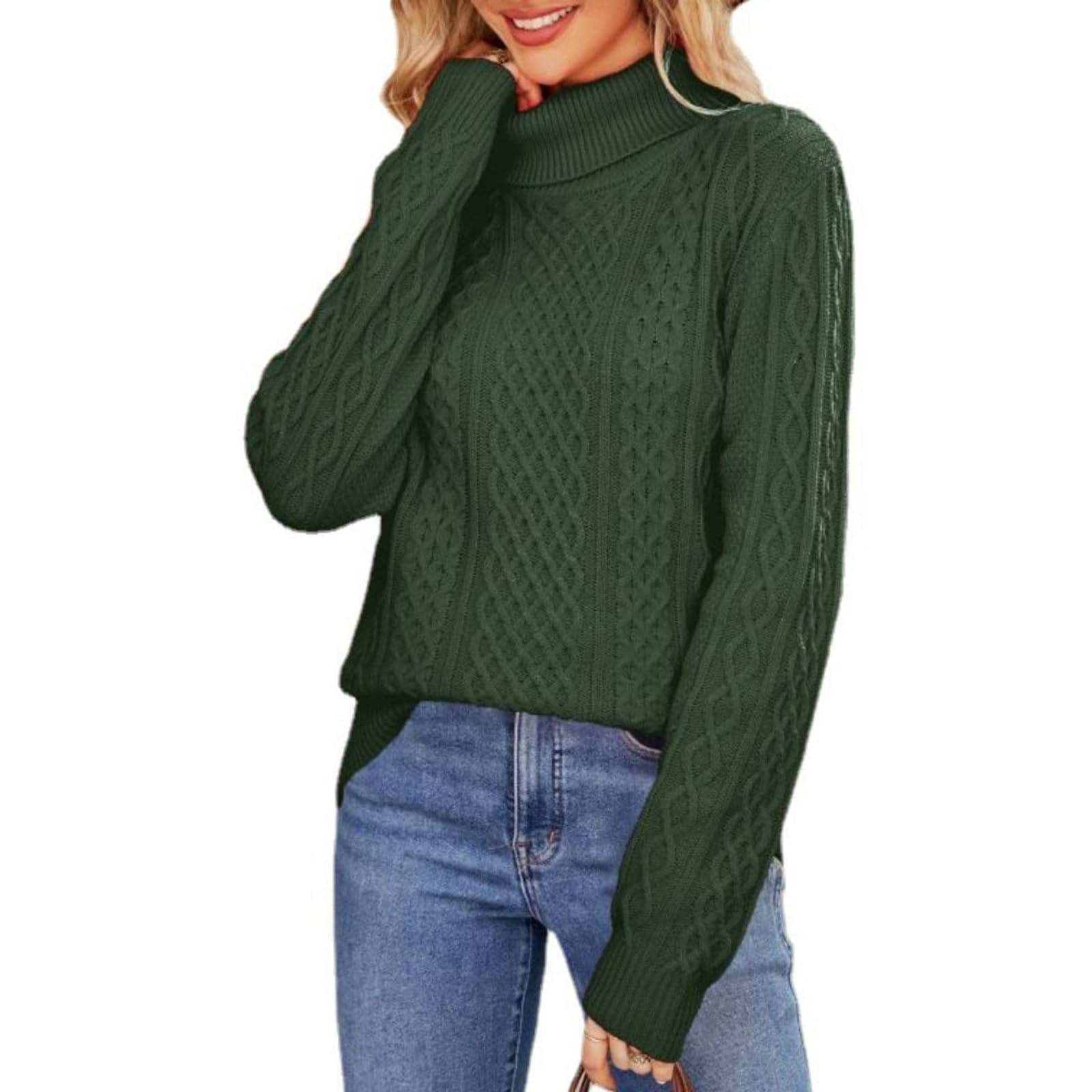 Women Sweaters Cable Knit Long Sleeve Turtleneck Oversized Ribbed Knit Fall Winter Pullover Casual Loose Sweater
