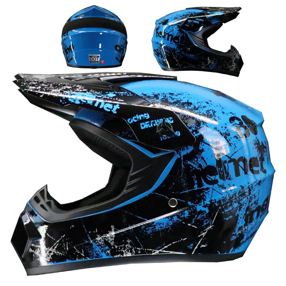 Doppio Sport MTB Casco da Motocross Impostato, Con Occhiali Guanti Maschera, Integrale Fuoristrada ATV Moto Casco, Enduro Discesa MX Quad Bicicletta Sporca Incidente Caschi