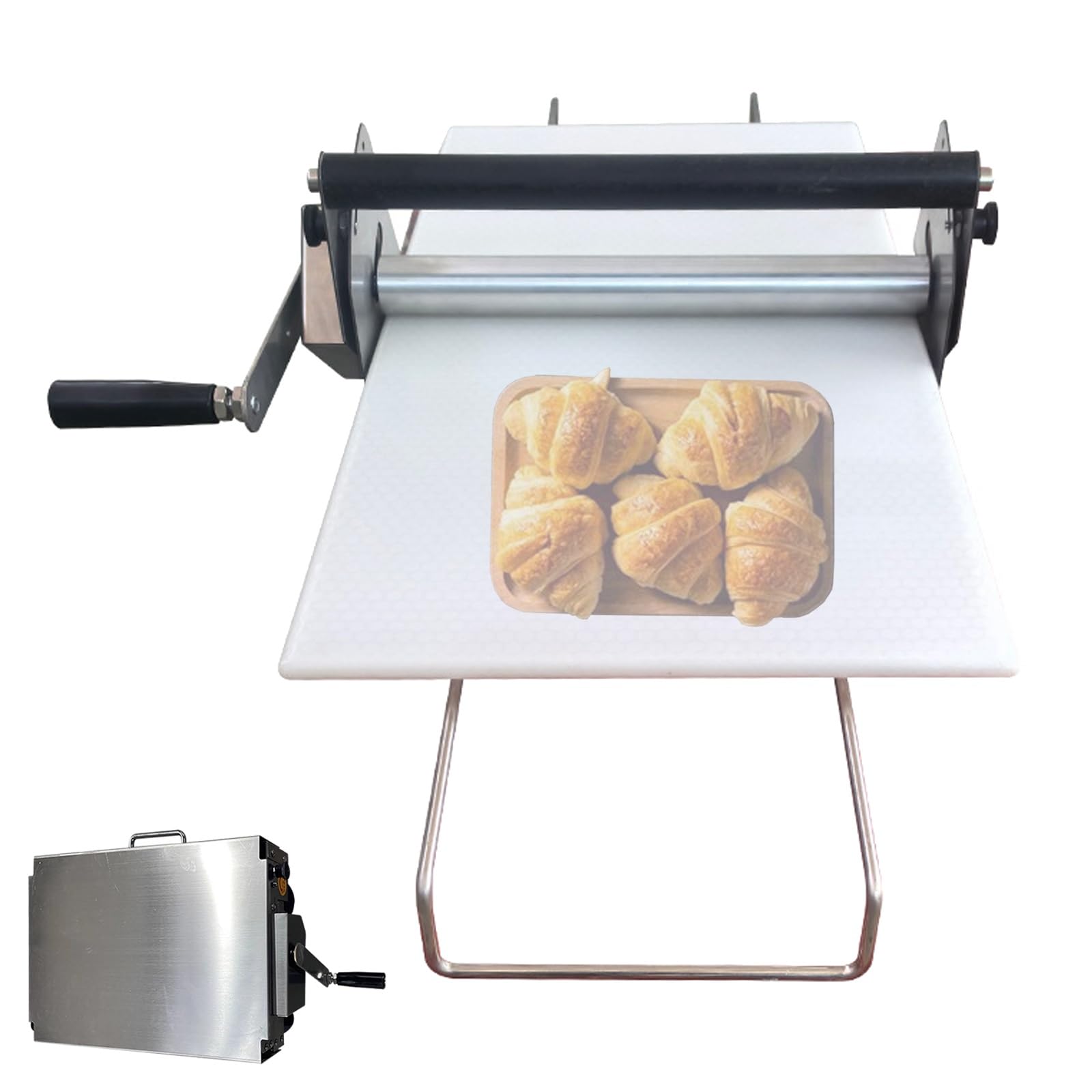 Manuelle Teigausrollmaschine, kompakte Teigausrollmaschine mit 35,4 x 15,7 Zoll großem Ausrollbrett, faltbare Teigausrollmaschine aus Edelstahl für Pizza, Croissants, Gebäck und Fondant