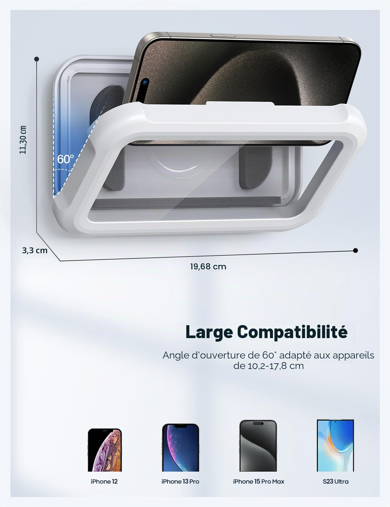 Lamicall Support de Téléphone de Douche Étanche, Étui Boîtier de Téléphone Étanche pour Mural - [360°Rotation & 120°Réglable] 3 Crochets Muraux Adhésifs, Support Mural de Bain pour 4 à 7" Smartphone