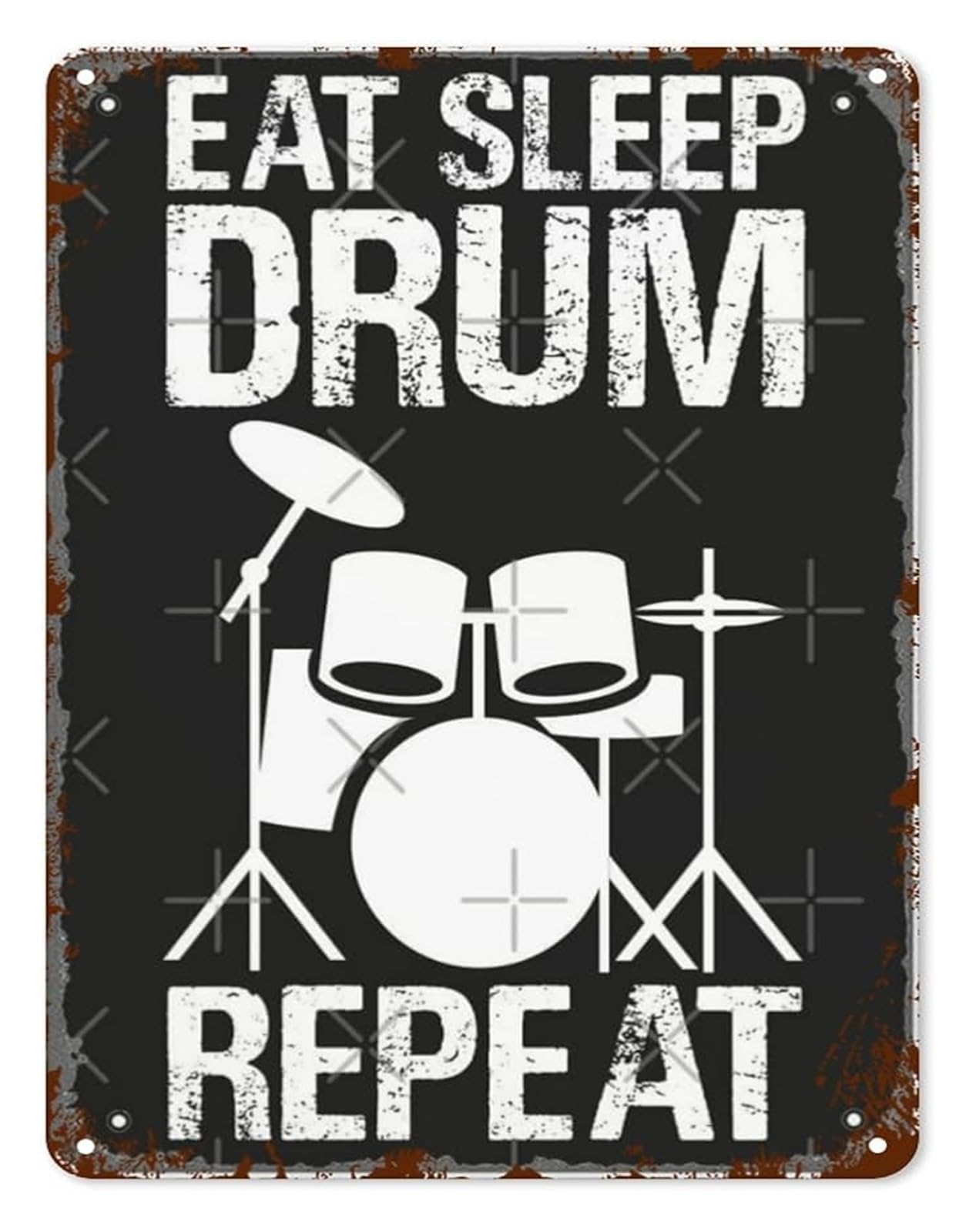 MQXFCZUX Vintage Style Tin Decor Eat Sleep Drum Repeat for Entryway Hallway Laundry Room Workshop Shed 8 X 12 in