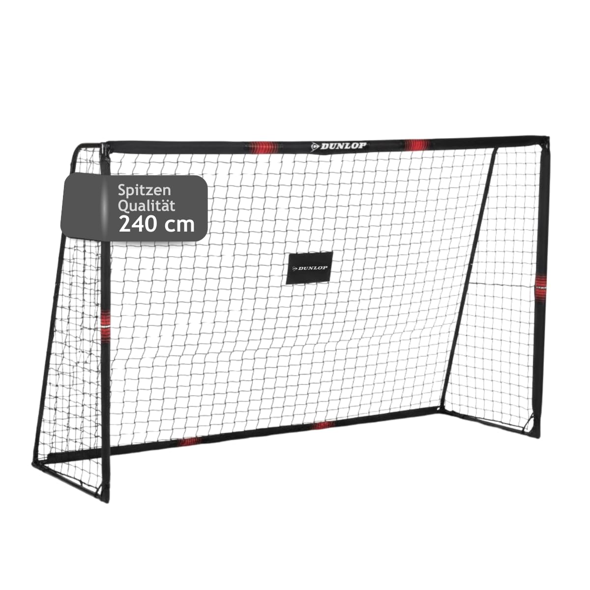 Dunlop Fußballtor - 240 x 160 x 85 cm - Metall - Fußballtrainingszubehör für alle Altersgruppen - Montaje Einfache - Schwarz/Rot