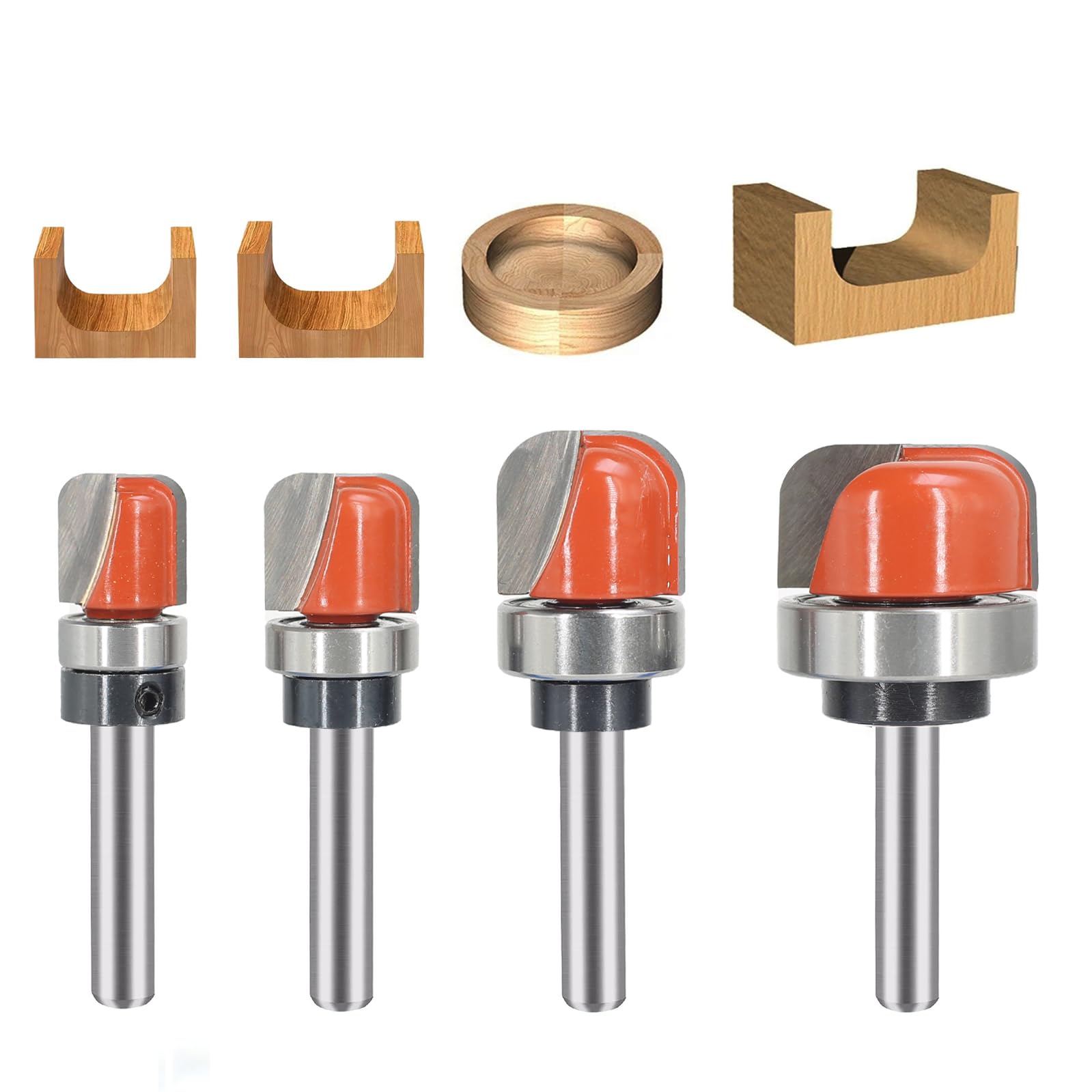 Sinoprotools 4PCS Bowl & Tray Template Router Bit Set 1/4 Inch Shank