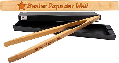 Zetzsche Design-Grillzange mit Gravur 'Bester Papa der Welt' inkl. Geschenkverpackung, Geschenk zum Vatertag oder Geburtstag, Holzzange Greta perfekt zum Grillen, Raclette oder Küche, 46 cm