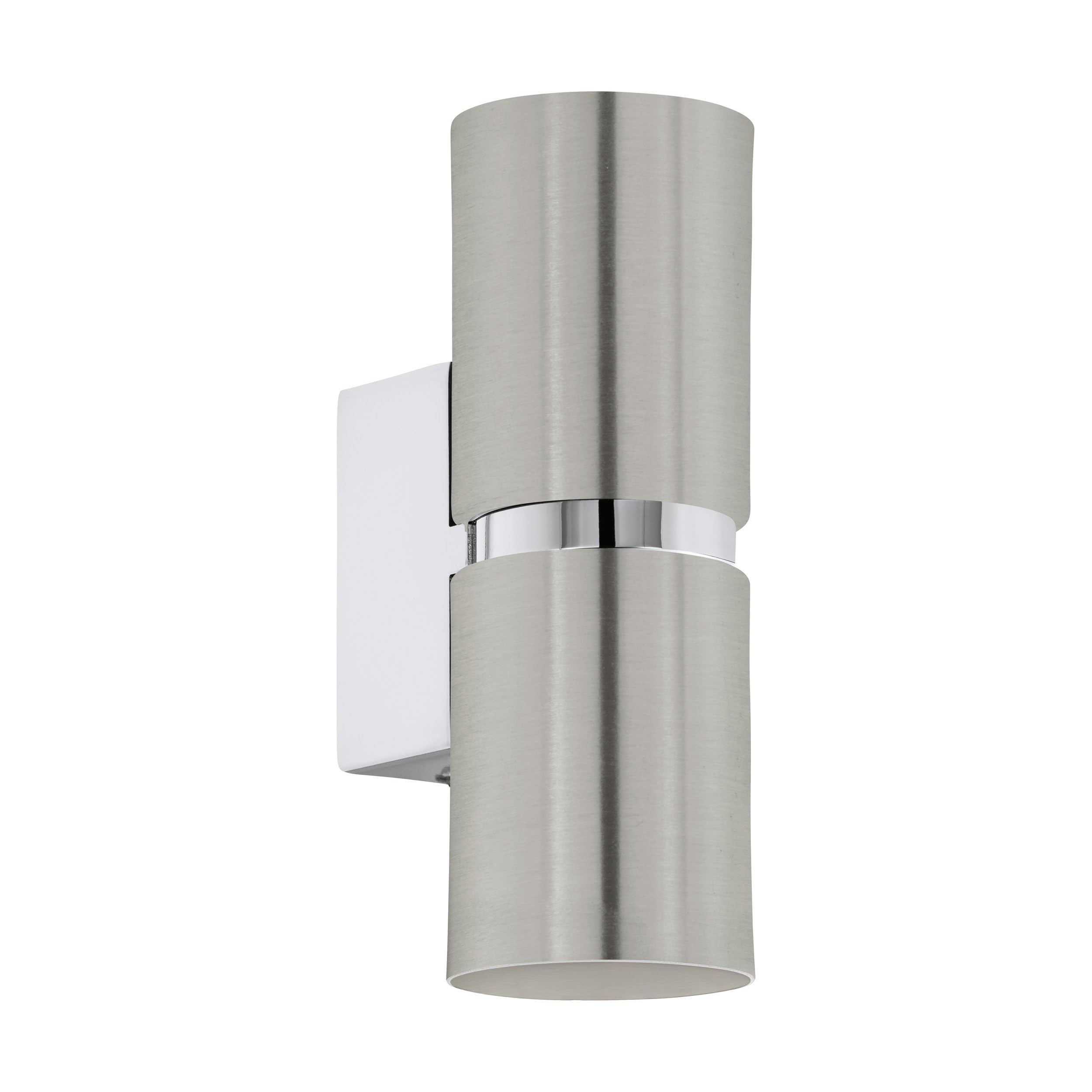 EGLO Passa LED Wall Light 2 Bulbs Wall Light Modern Interior Metal in Nickel Matt and Chrome Living Room Lamp Hallway Lamp with Up and Down Light, Round, GU10 Socket