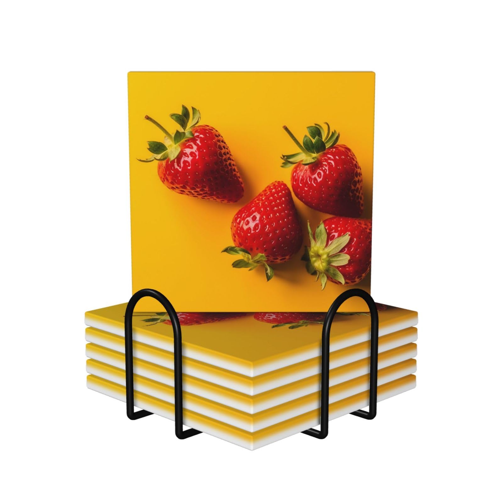 Dessous de verre en céramique de table premium en liège et métal motif fraise