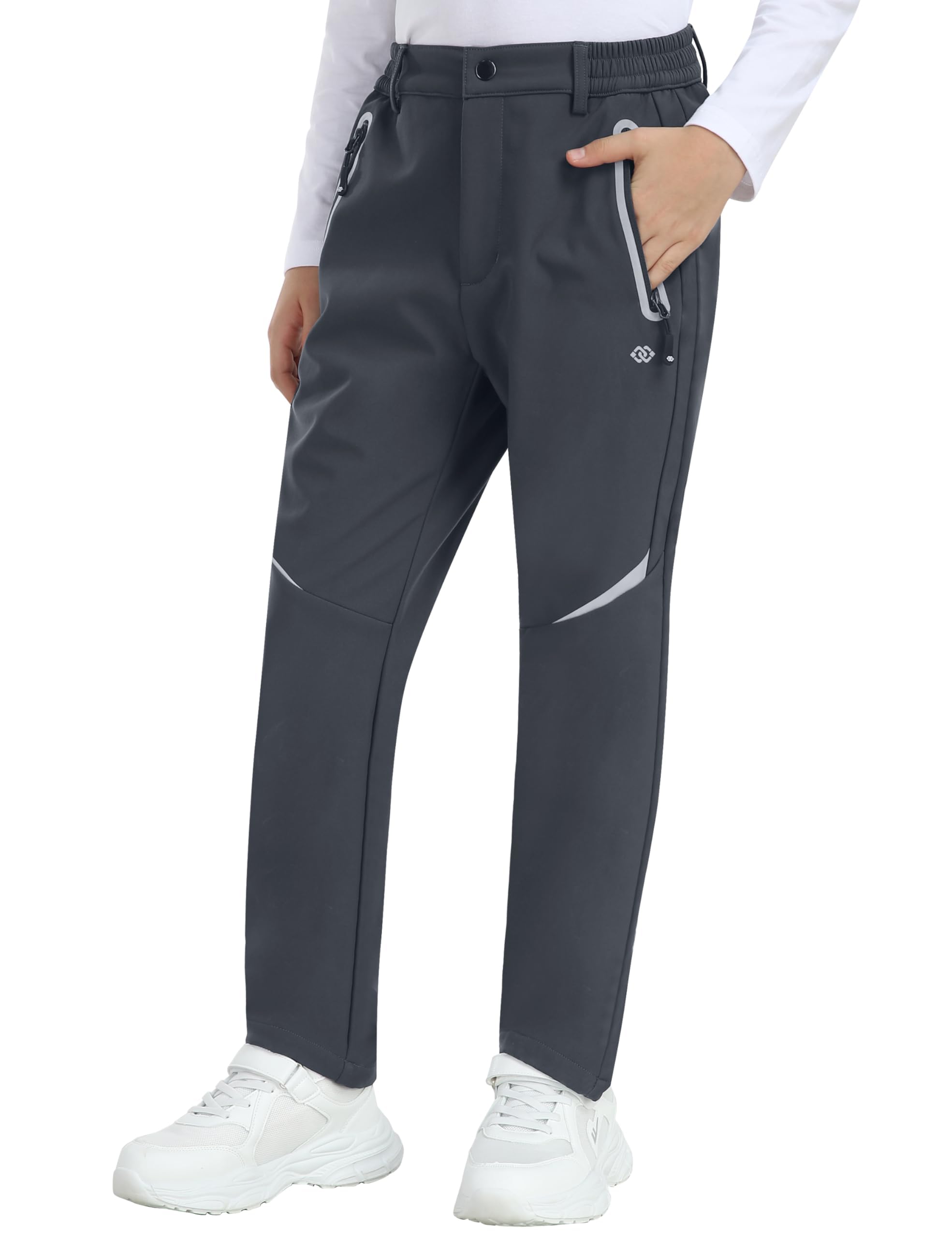 Pantaloni Trekking Bambino Softshell Neve Sci Ragazzo Invernali Escursionismo Grigio-C 110-122