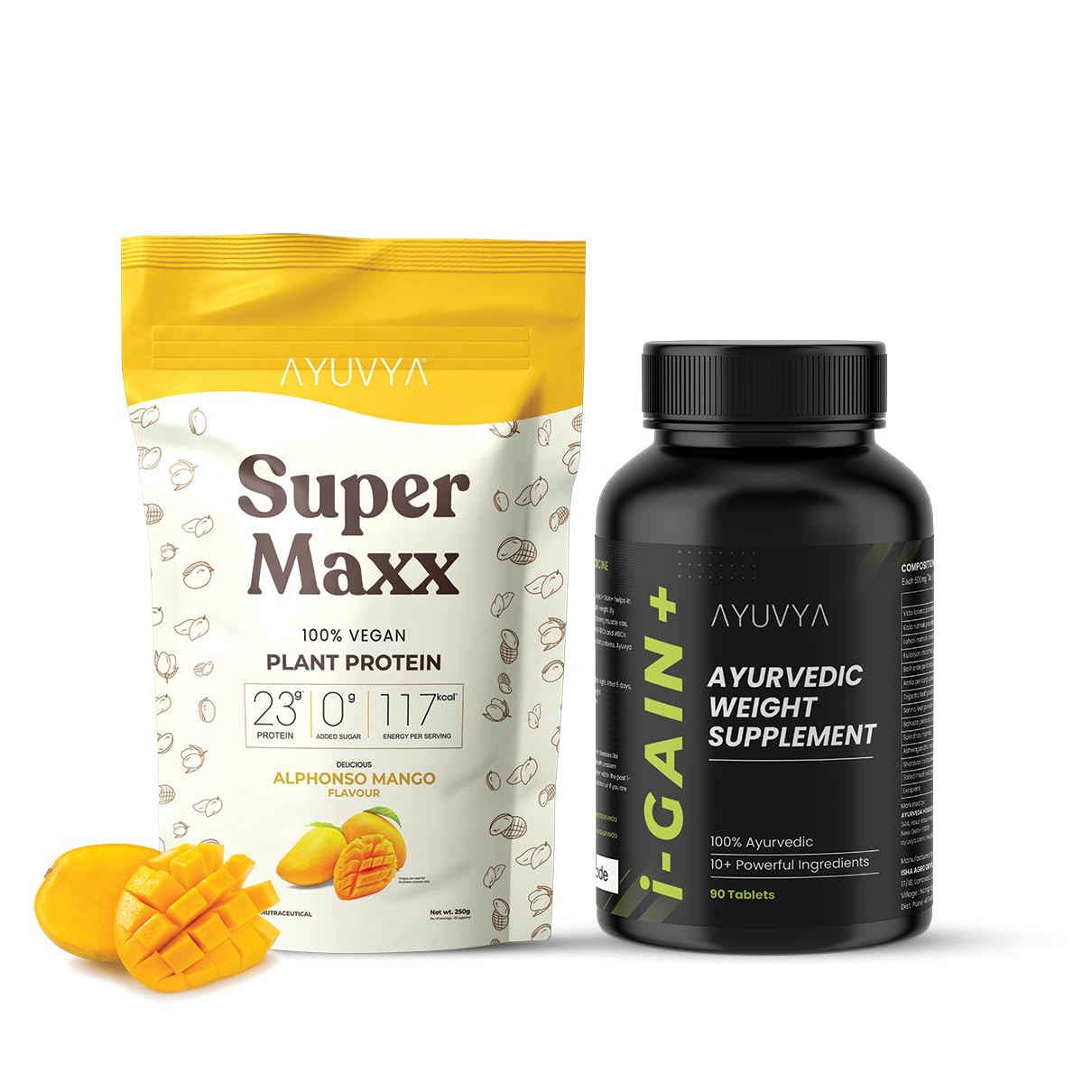 Ayuvya i-Gain+ Weight Gain 90 Tablets & Supermaxx Protein Powder 250gm | Ultimate Muscle & Weight Gain Combo | Helps Improve Appetite & Digestion | Promotes Muscle Recovery & Energy Level | Men & Women | Pack of 2 (B0CM3HYM34) Amazon Price History, Amazon Price Tracker