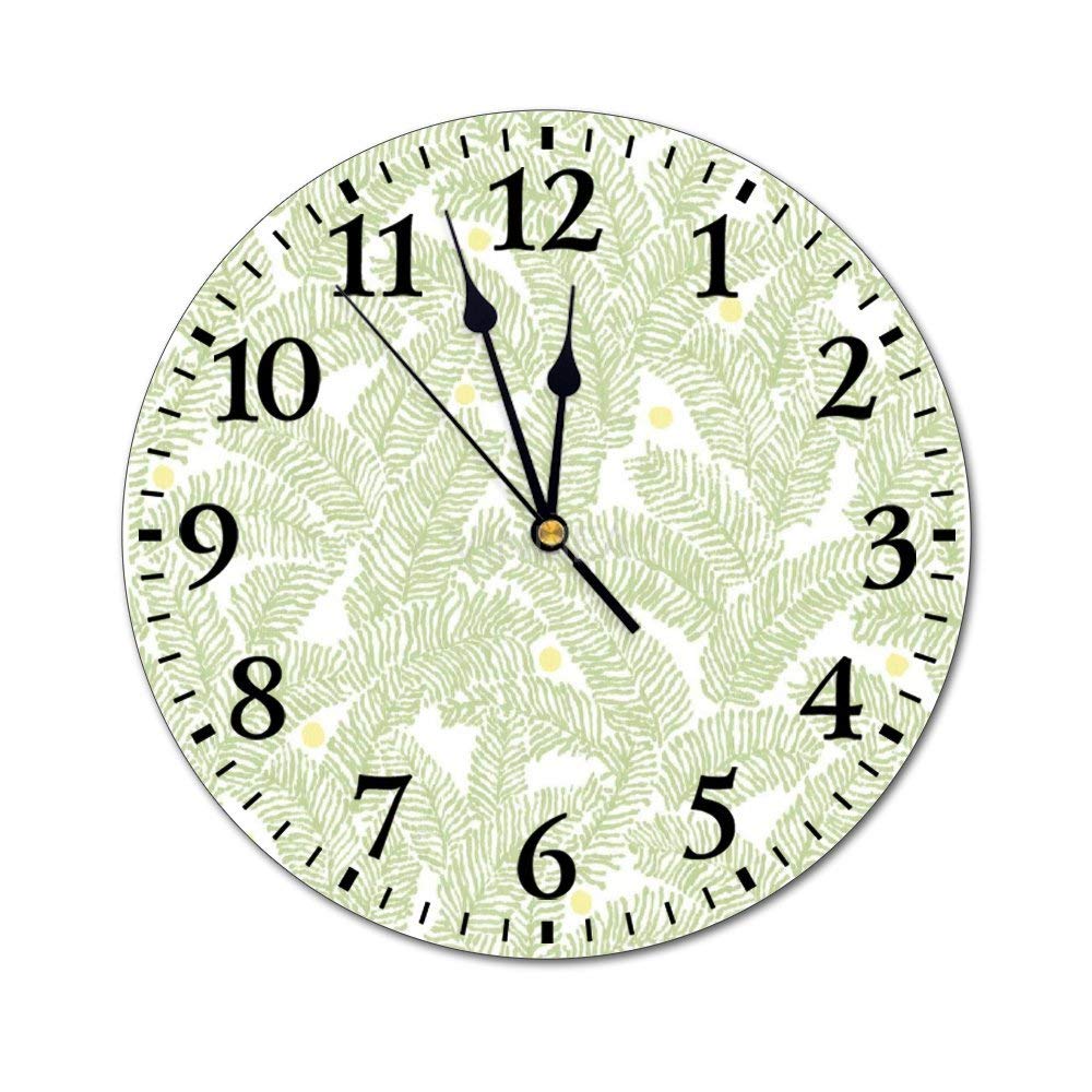 Fashion Wall Clock Green Athina Sage Fern Pattern Funny Wall Clock Learning for Children,12Inch