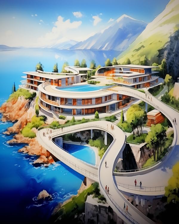 Paint by Number Kits Seaside Scenery,Beautiful Blue Sky DIY Digital Canvas Oil Painting Art Decor for Adults Beginner,40x50cm Frameless