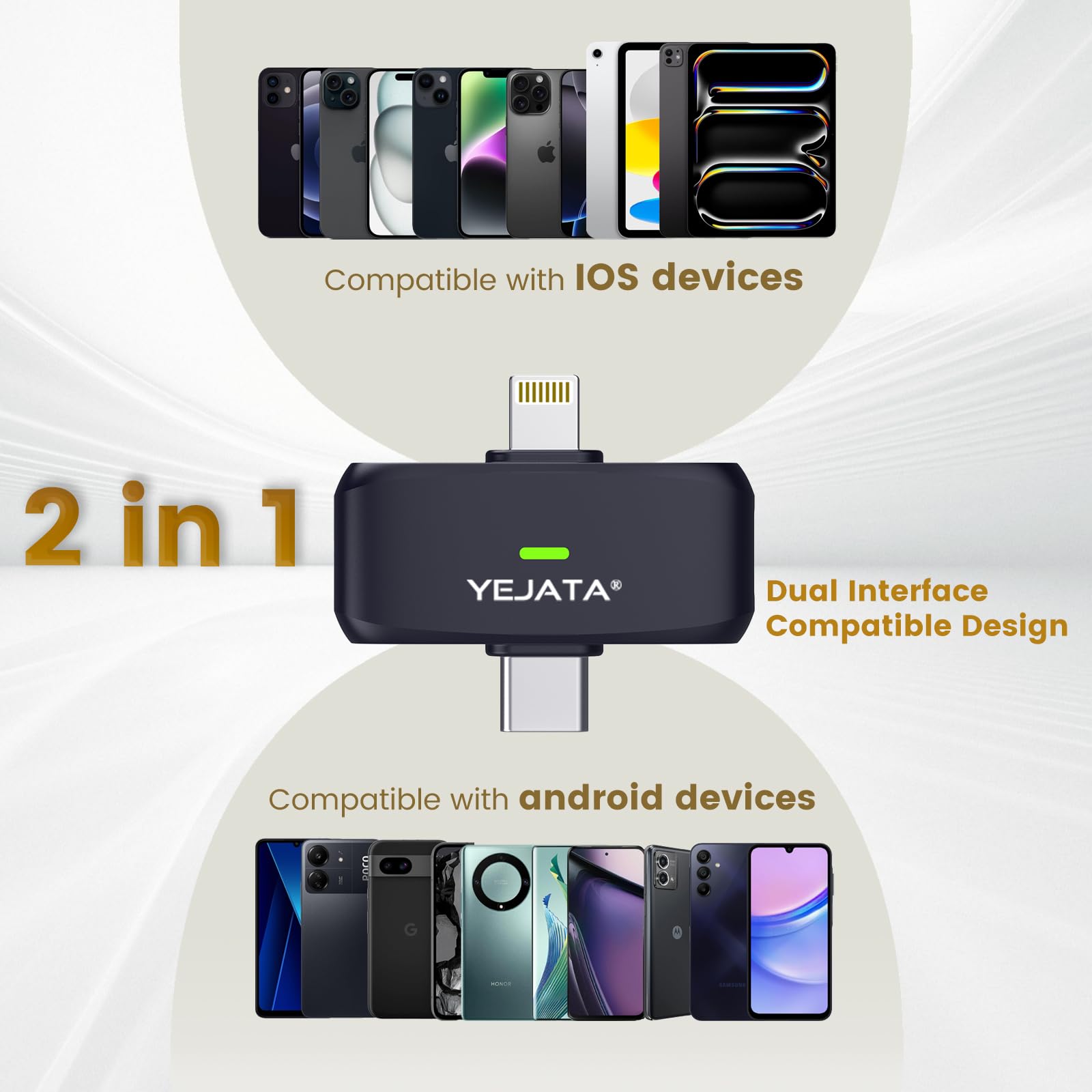 2 w 1 bezprzewodowy mikrofon do iPhone, Android, mini mikrofon z redukcją szumów z 40-godzinnym etui ładującym, magnetyczna klapka i zacisk do wywiadów, 25 metrów