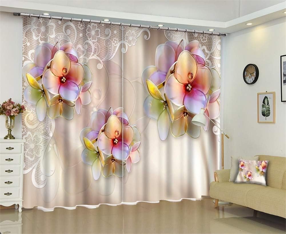Curtains Modern 3D Curtains Two Panels Curtain Living Room Noise Reducing Thermal Insulated Blackout Curtains 3D Flower Custom Size (Size : 2.64x1.6m)