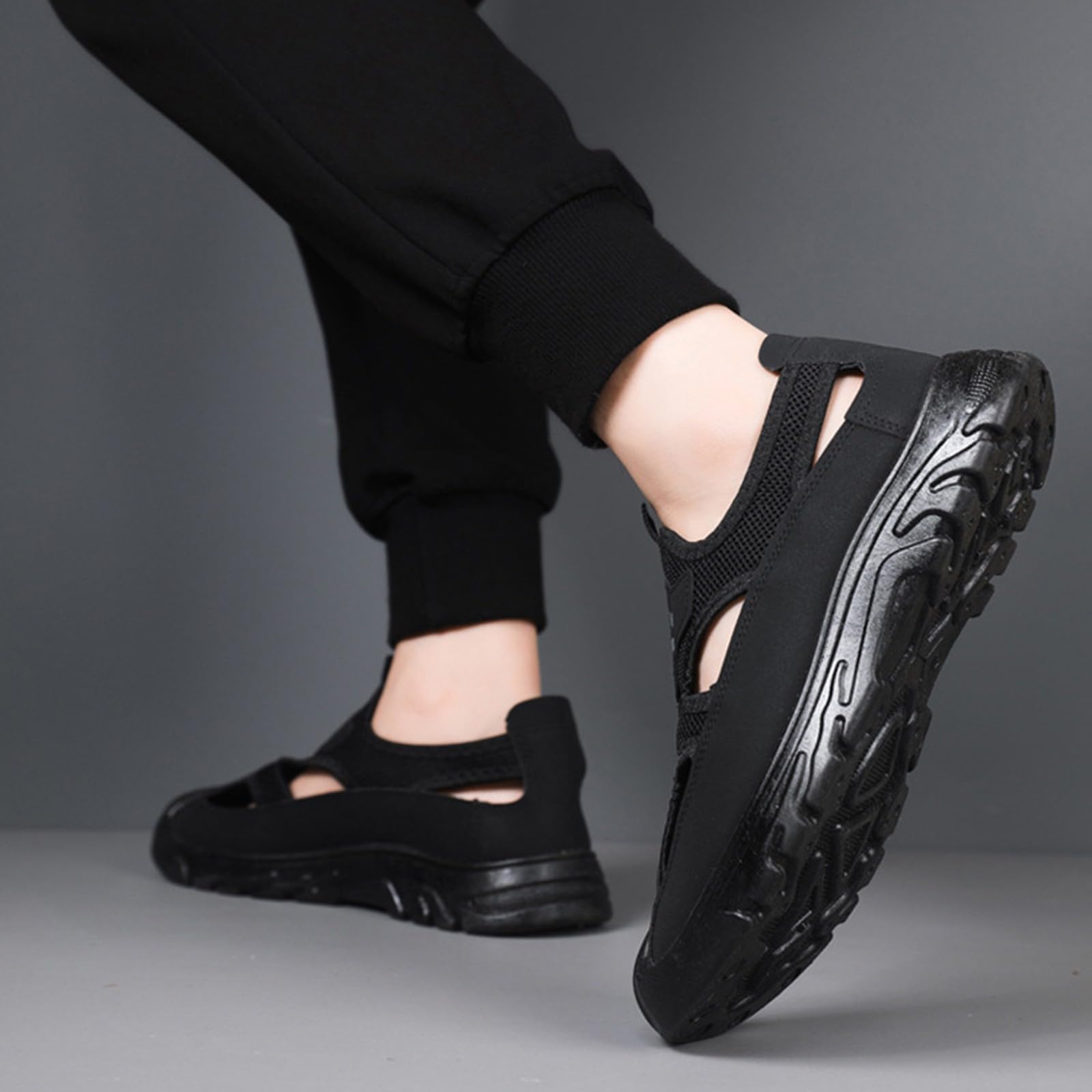 Sandalias deportivas para mujer, sandalias planas con suela texturizada, sandalias de malla huecas sólidas con cojín de soporte de arco, puntera cerrada, zapatillas de senderismo al aire libre