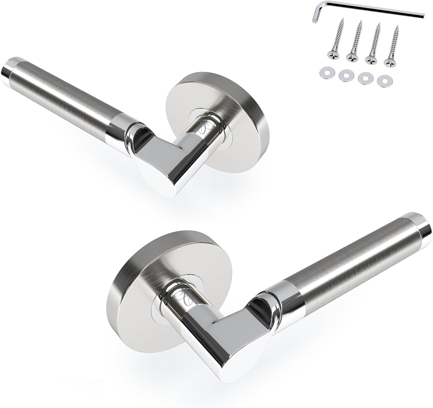 Avalon C-Series 'Olympia' - Modern Door Handle Door Lever Set in Satin Nickel - Polished Chrome Finish - Passage No Lock