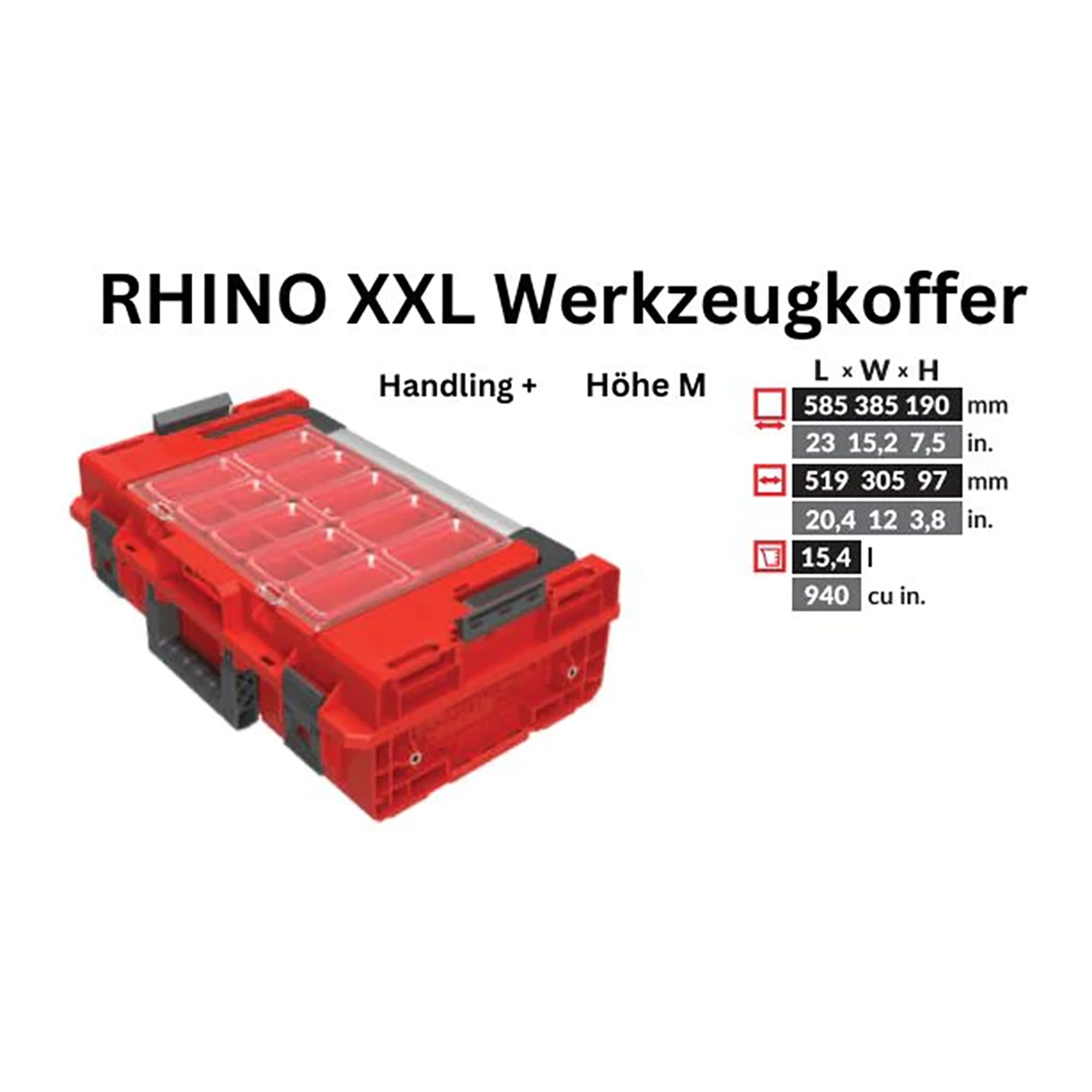 Toolbrothers RHINO ONE 200 2.0 Expert RED ULTRA HD Custom walizka narzędziowa organizer modułowy 585 x 385 x 190 mm 15,4 l można układać w stos IP66