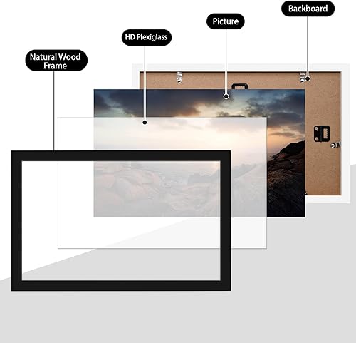 Vista 482 de KINLINK Marco de fotos A4 natural, de madera maciza con plexiglás acrílico para fotos A5 con paspartú o A4 sin paspartú, marco de fotos para mesa