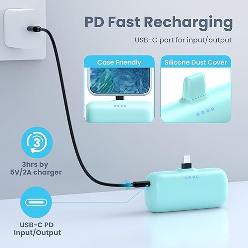 Miniatura 10 de Mini cargador portátil USB C, cargador de teléfono PD de 5200 mAh 15 W para iPhone, batería ultra compacta compatible con iPhone